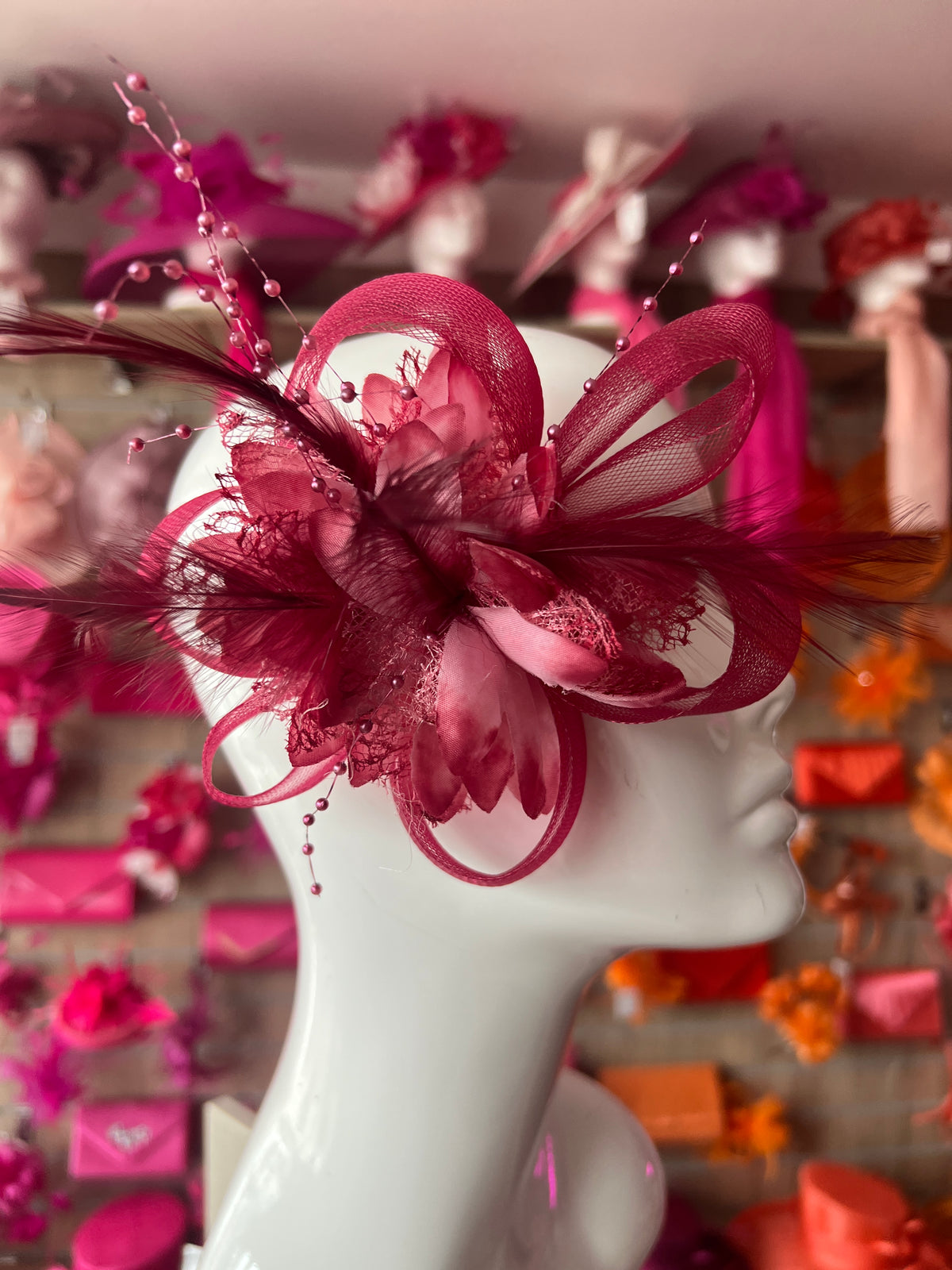 Clip In Burgundy Hair Fascinator with Flower &amp; Loops-Fascinators Direct