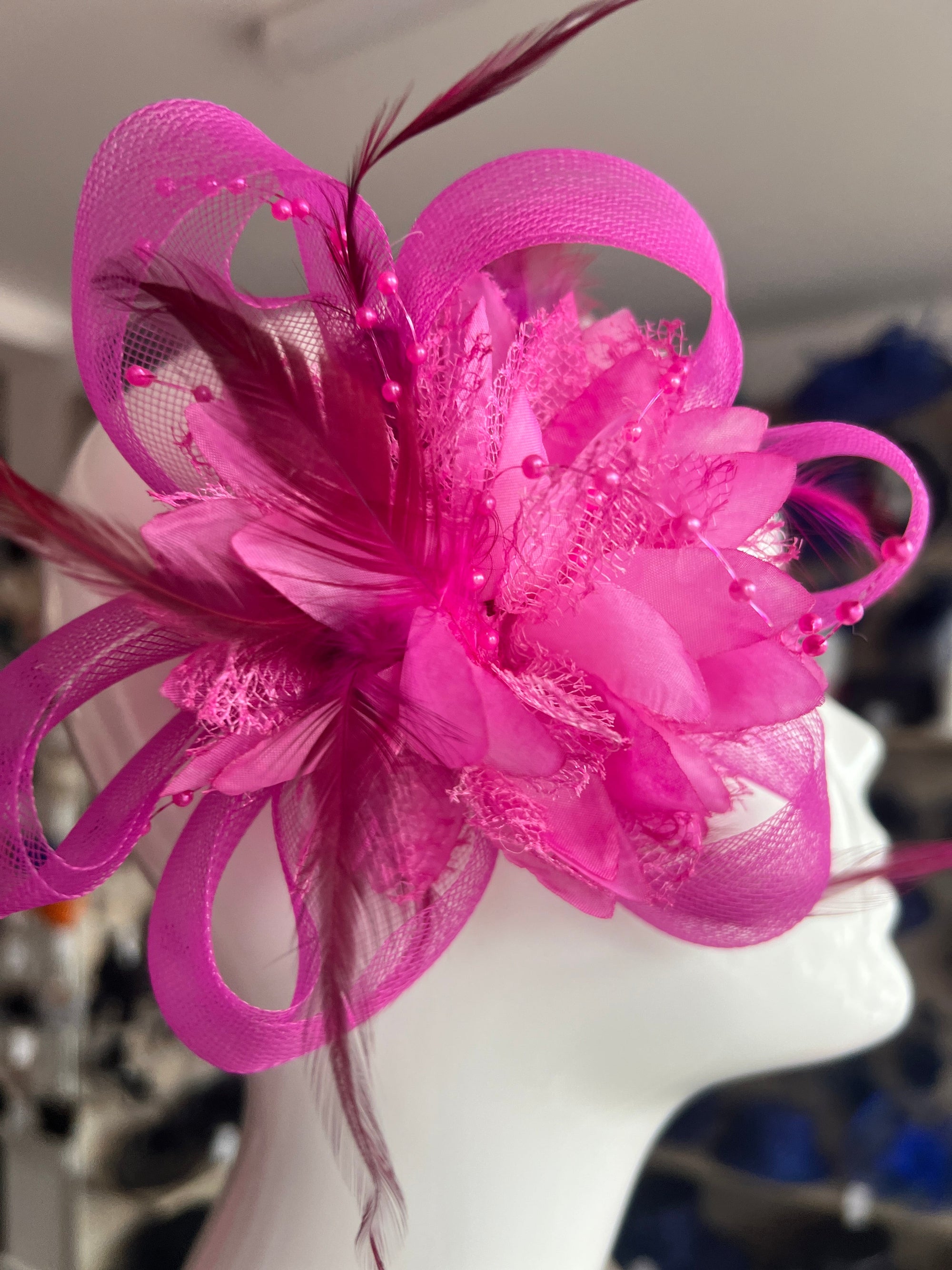 Clip In Fuchsia Hair Fascinator with Flower & Loops-Fascinators Direct