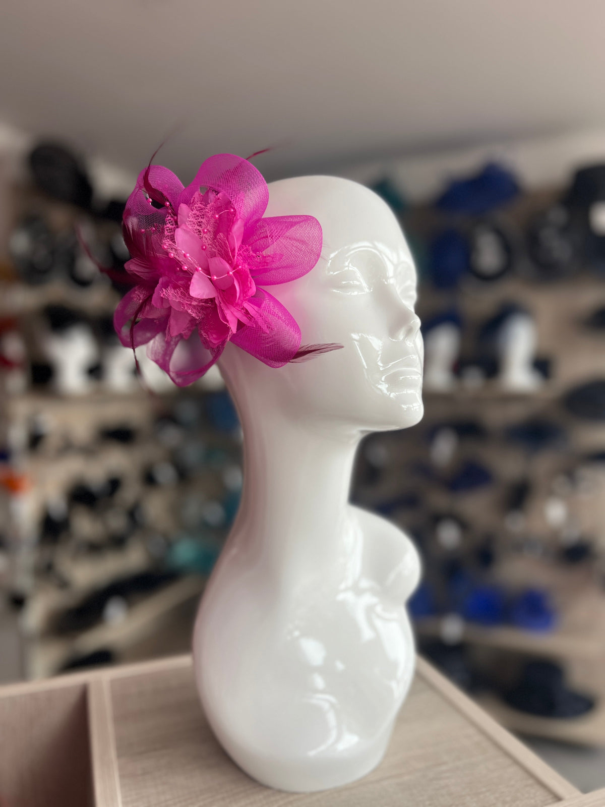 Clip In Fuchsia Hair Fascinator with Flower &amp; Loops-Fascinators Direct
