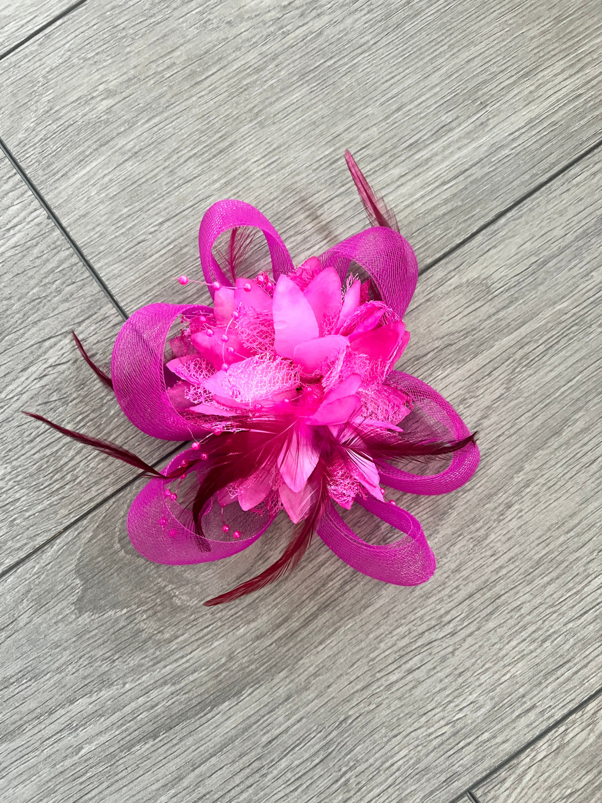 Clip In Fuchsia Hair Fascinator with Flower &amp; Loops-Fascinators Direct