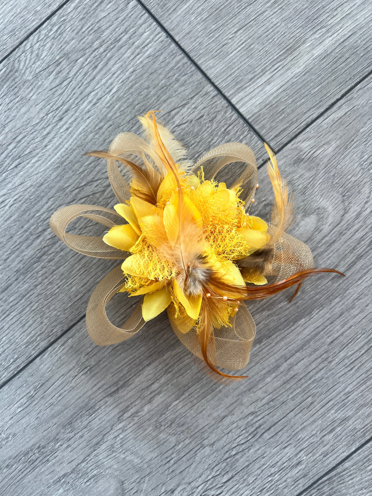 Clip In Gold Hair Fascinator with Flower &amp; Loops-Fascinators Direct