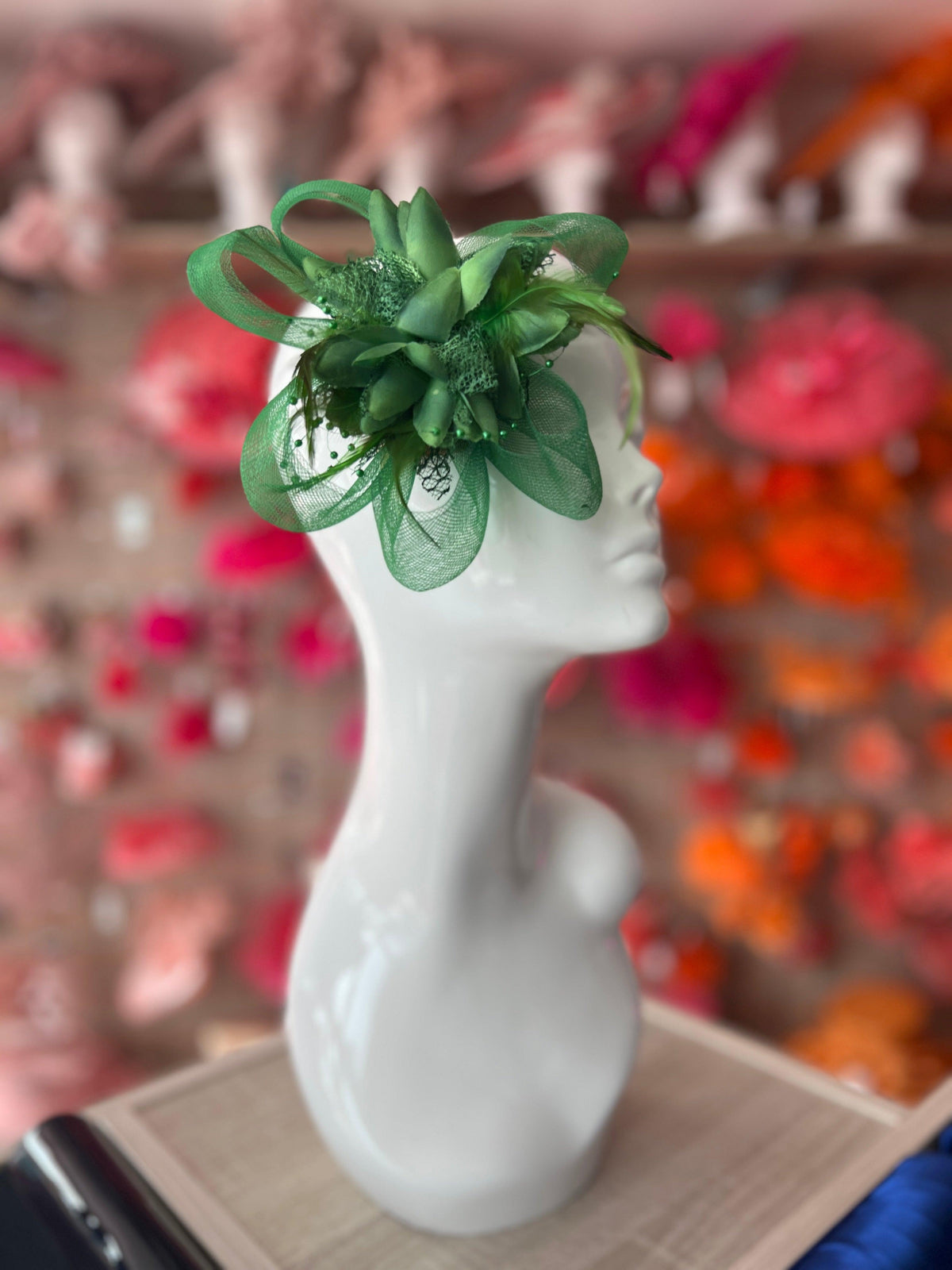 Clip In Green Hair Fascinator with Flower &amp; Loops-Fascinators Direct