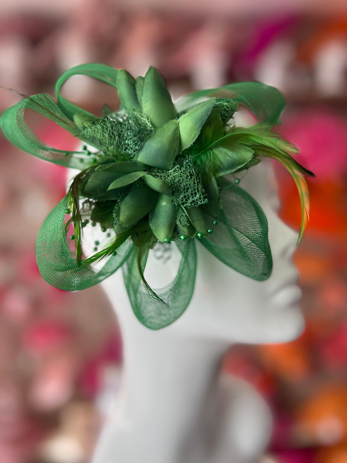 Clip In Green Hair Fascinator with Flower &amp; Loops-Fascinators Direct