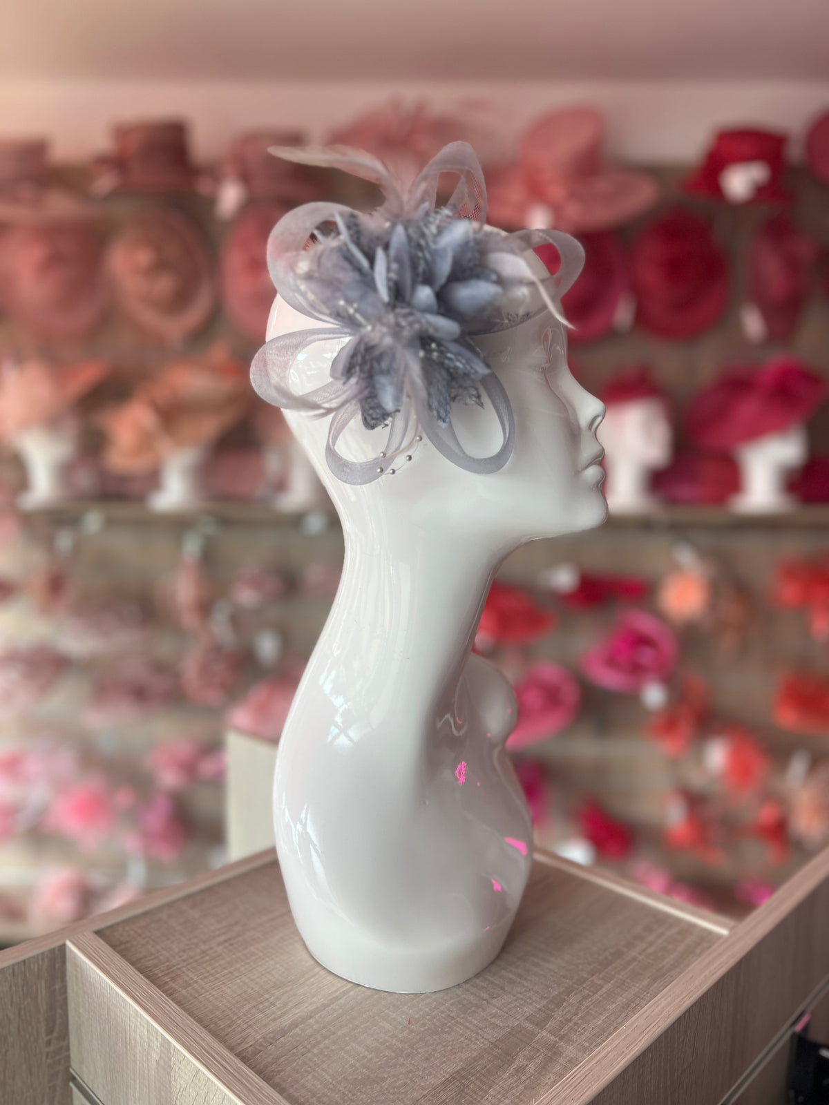 Clip In Grey Hair Fascinator with Flower &amp; Loops-Fascinators Direct