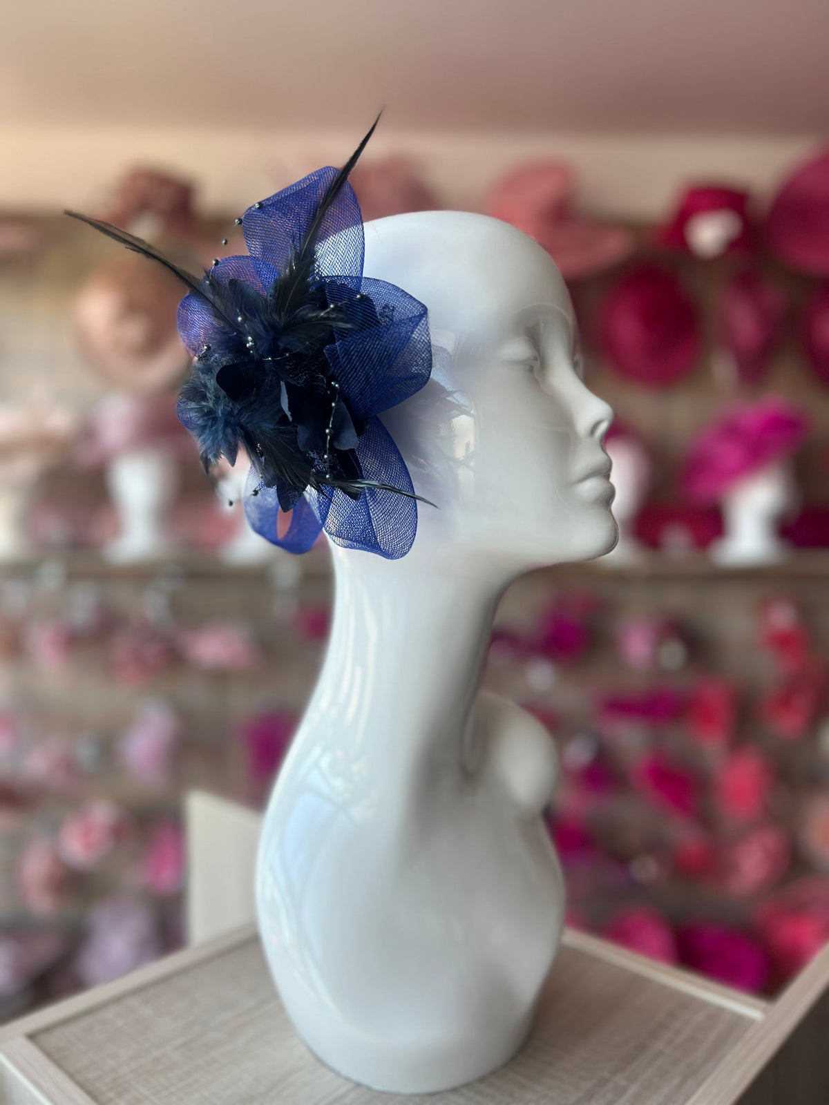 Navy, blue, dark blue, Fascinator, hat, fascinators, Fascinator hat, wedding, races, derby, derby hat, hair band, hair accessory, flower online