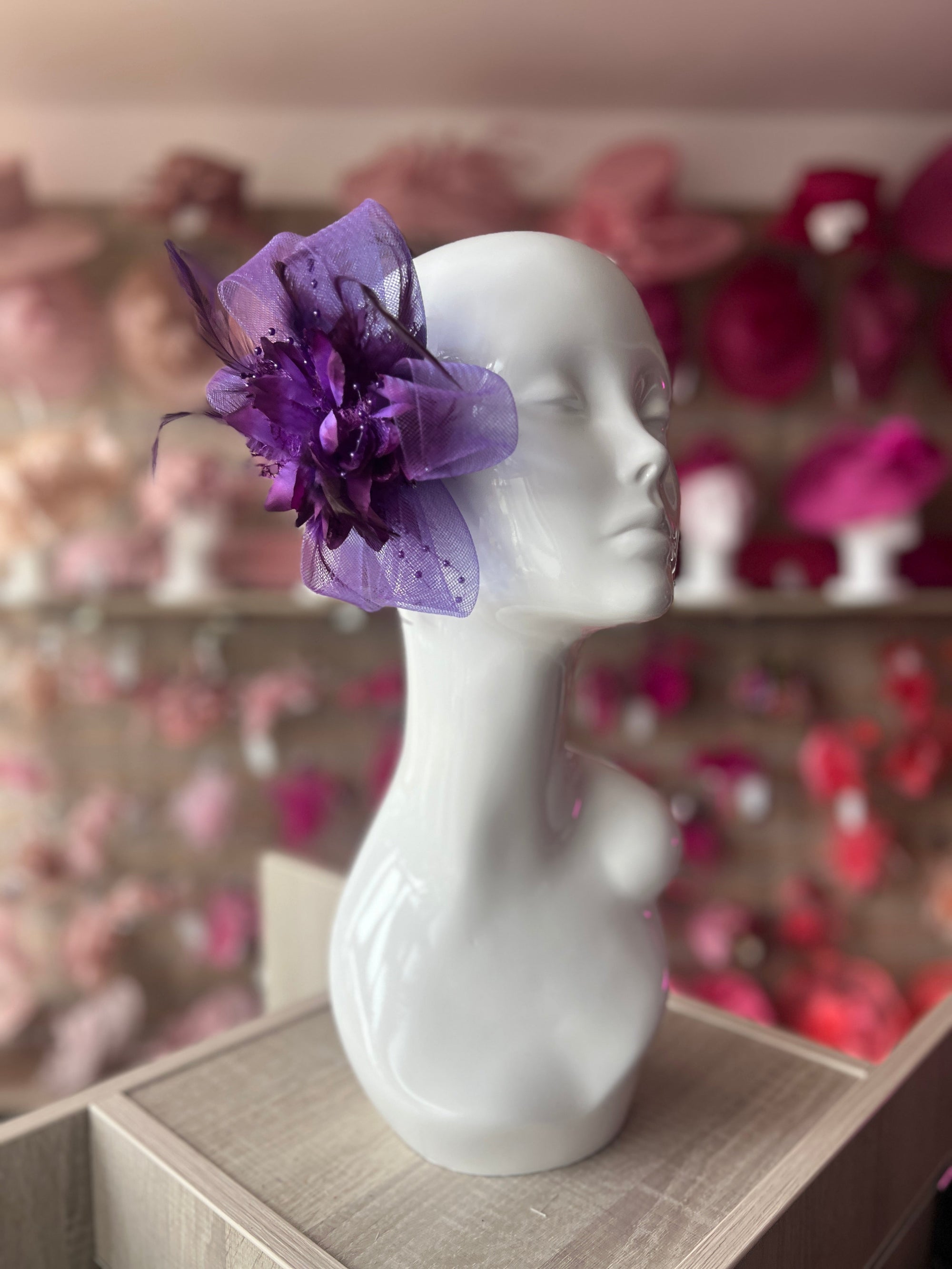 Clip In Purple Hair Fascinator with Flower & Loops-Fascinators Direct
