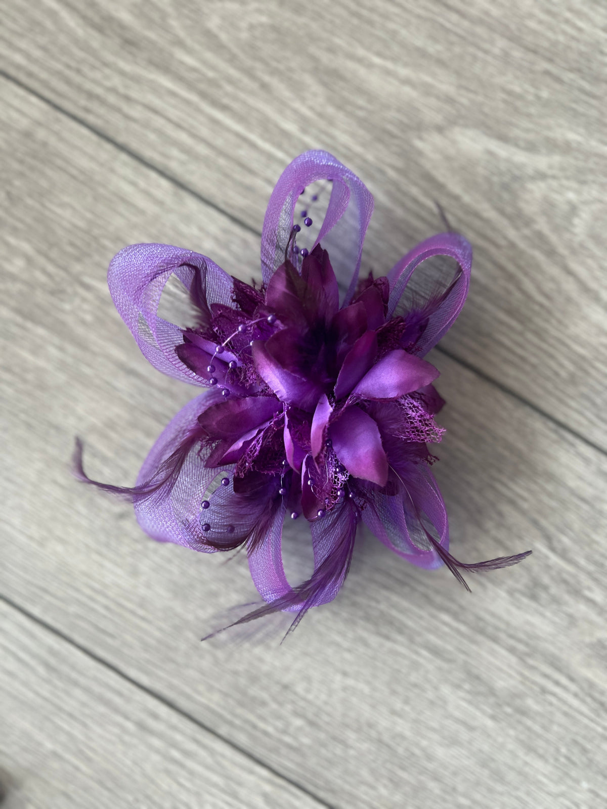 Clip In Purple Hair Fascinator with Flower &amp; Loops-Fascinators Direct