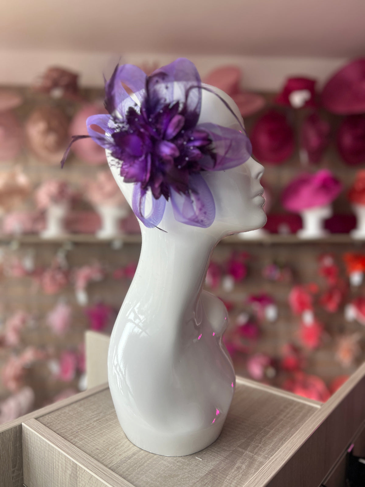 Clip In Purple Hair Fascinator with Flower &amp; Loops-Fascinators Direct
