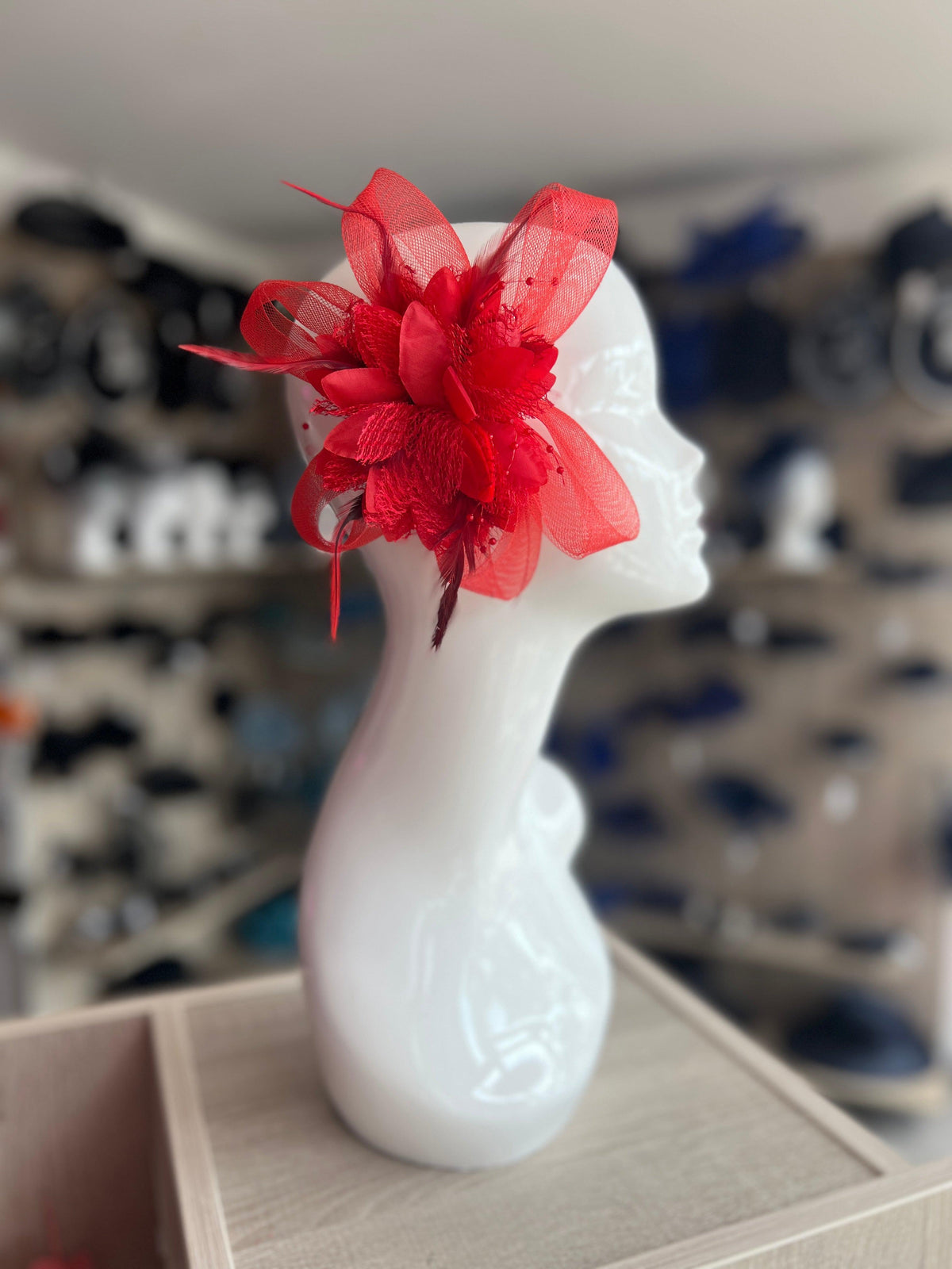 Clip In Red Hair Fascinator with Flower &amp; Loops-Fascinators Direct
