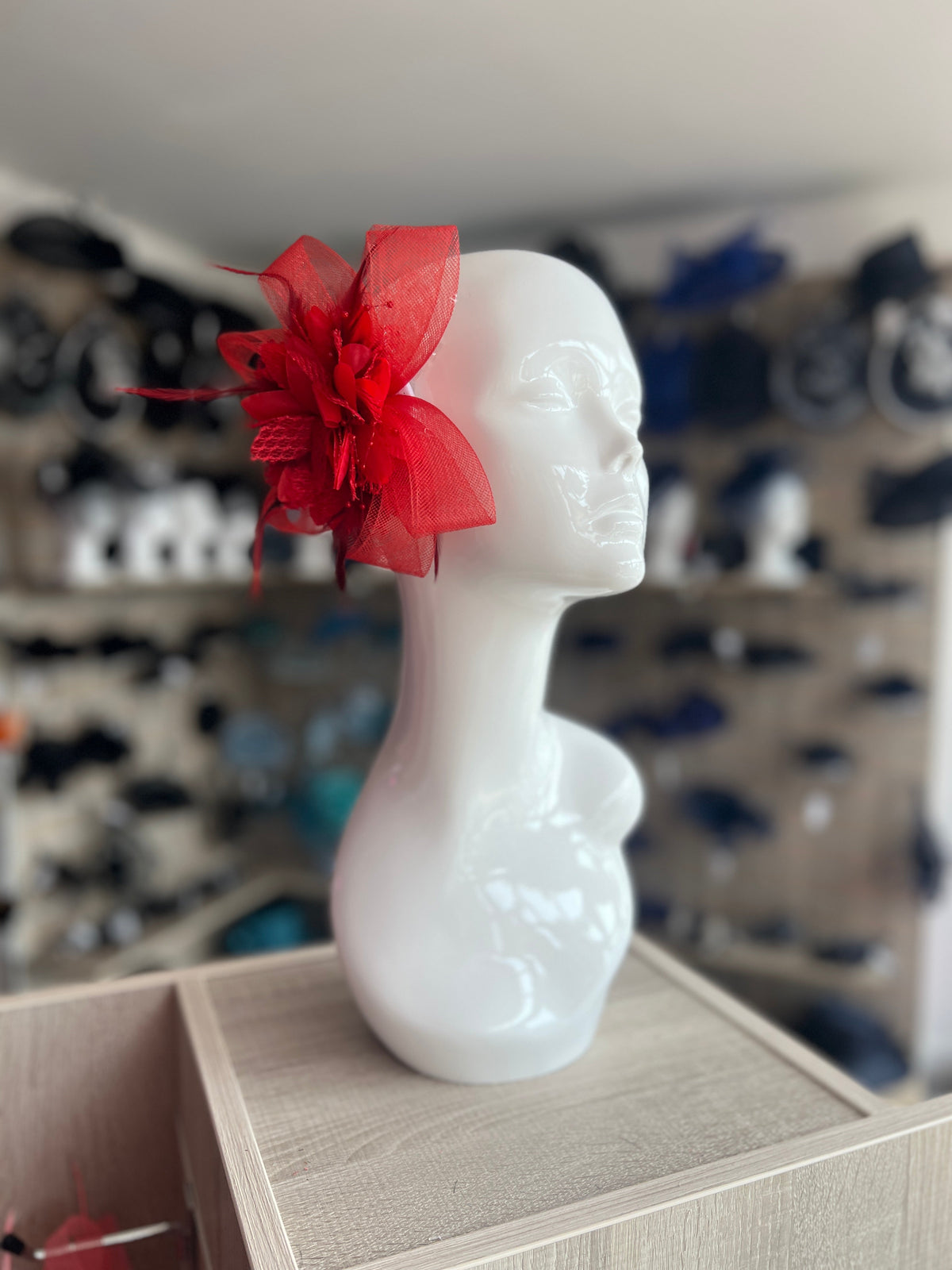 Clip In Red Hair Fascinator with Flower &amp; Loops-Fascinators Direct