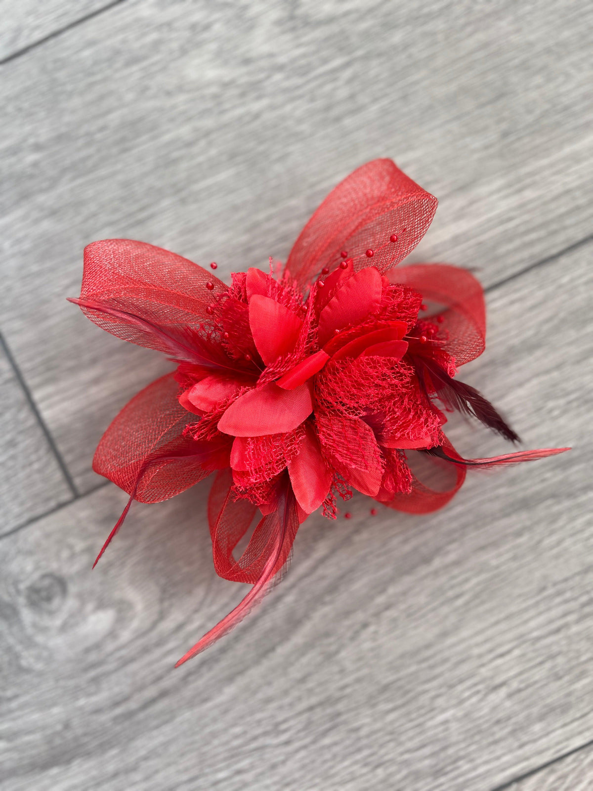 Clip In Red Hair Fascinator with Flower &amp; Loops-Fascinators Direct