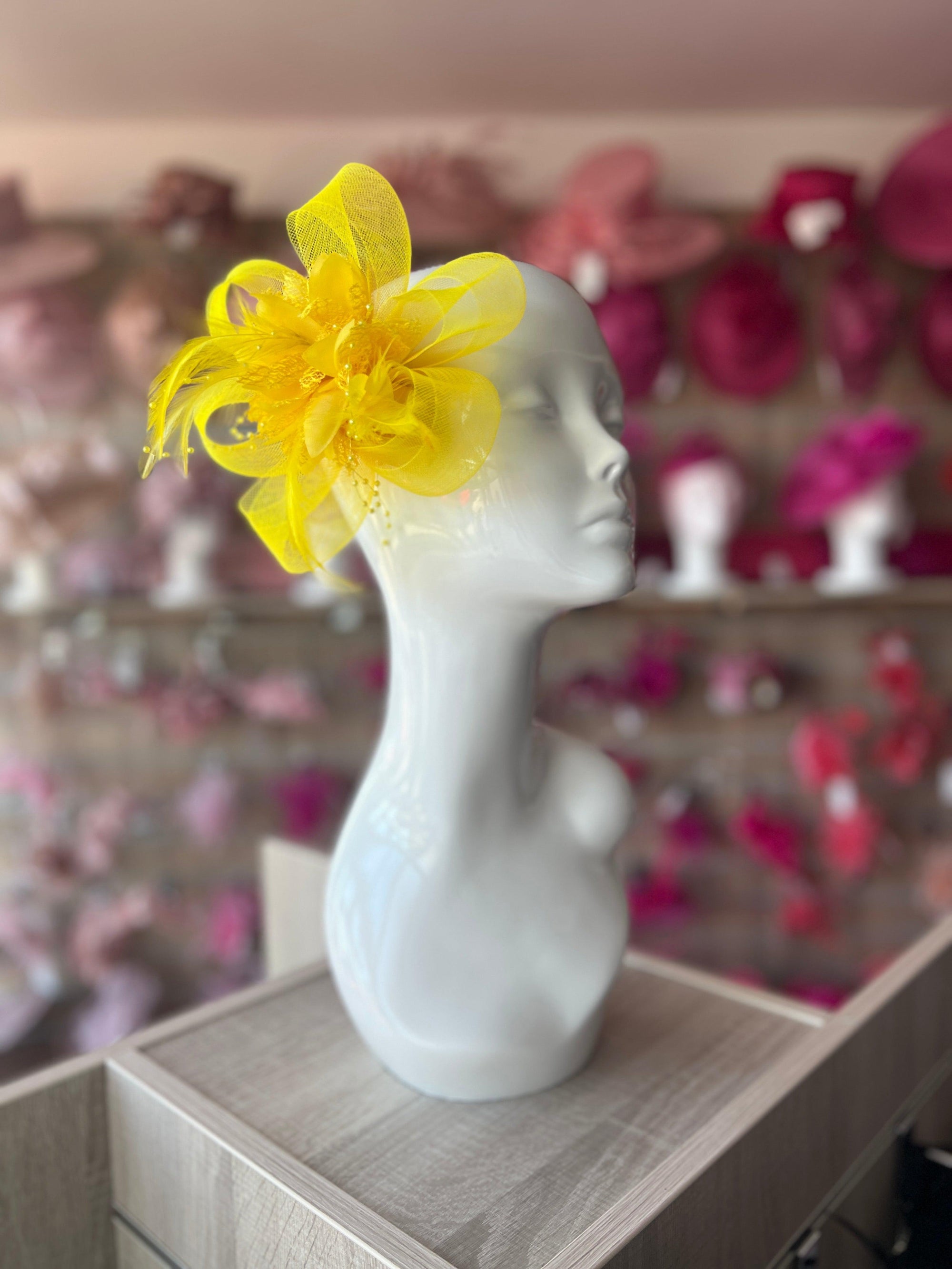 Clip In Yellow Hair Fascinator with Flower & Loops-Fascinators Direct