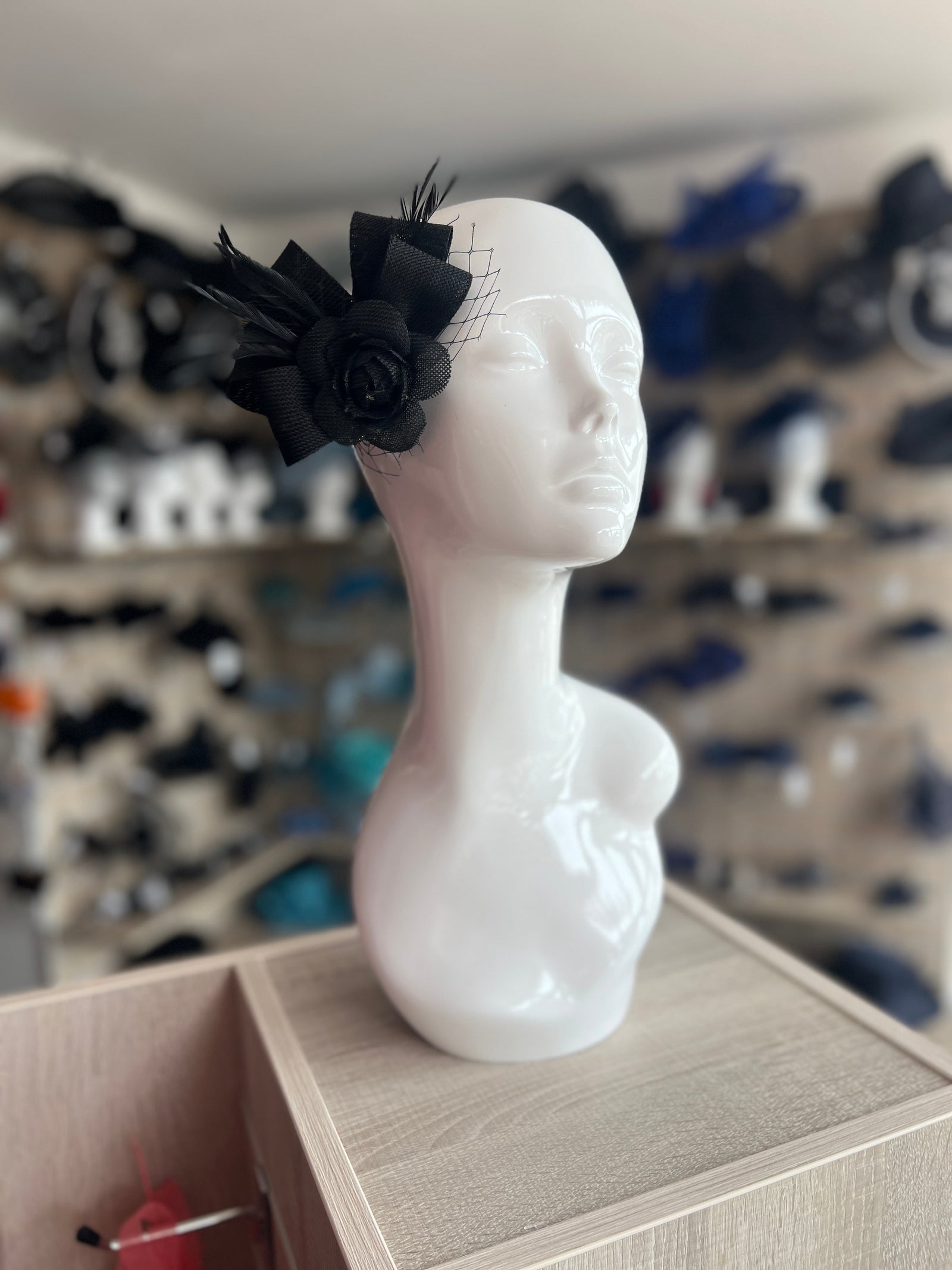 Clip On Bijou Black Fascinator with Feathers & Netting-Fascinators Direct