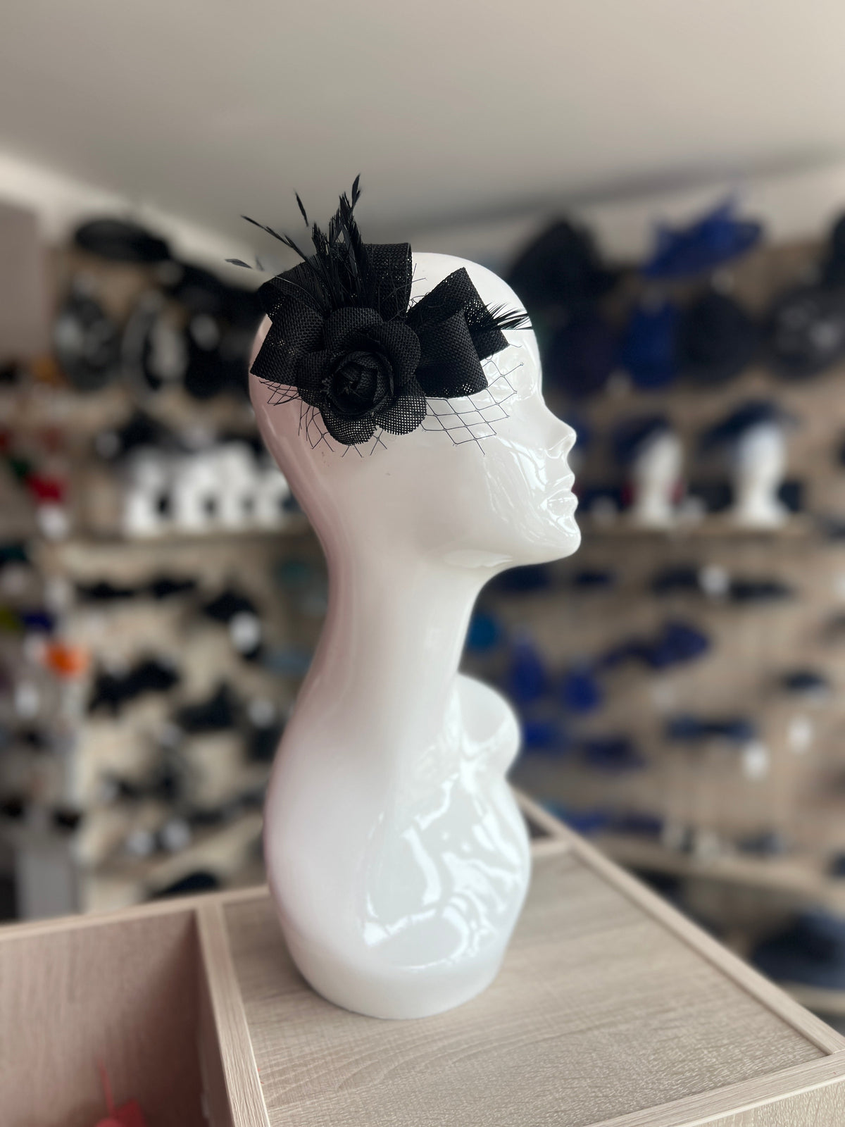 Clip On Bijou Black Fascinator with Feathers &amp; Netting-Fascinators Direct