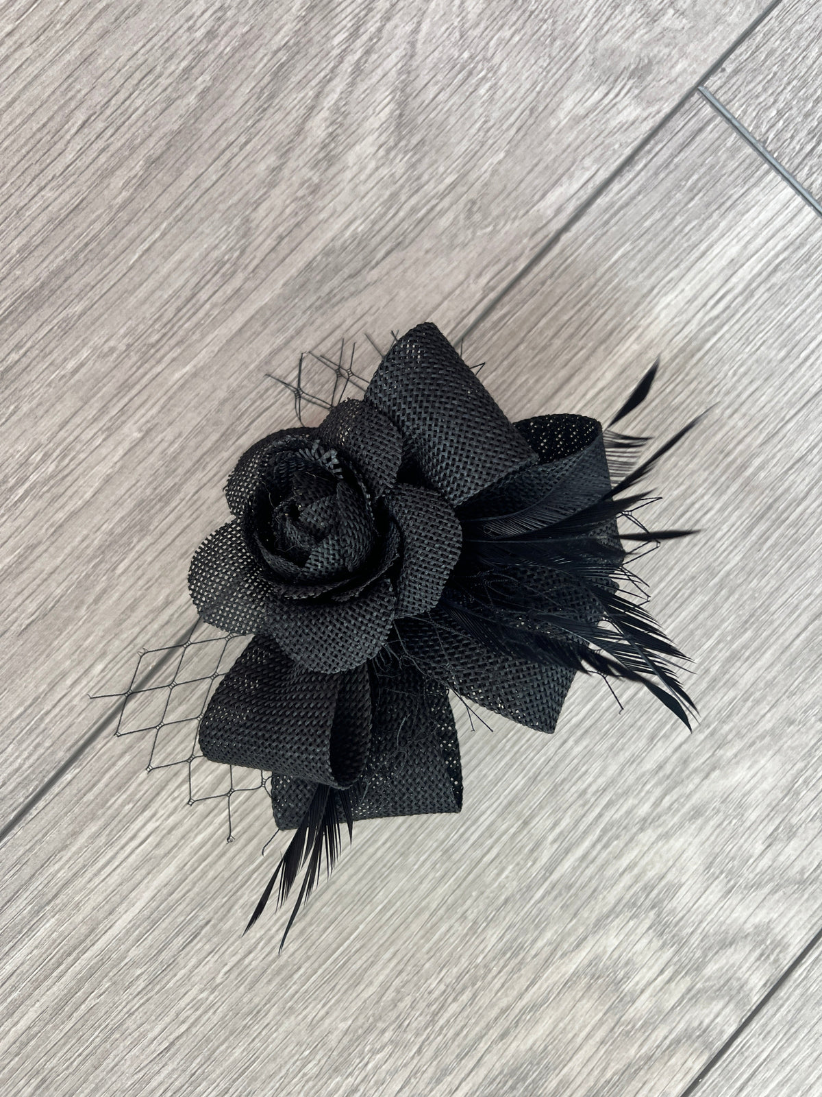 Clip On Bijou Black Fascinator with Feathers &amp; Netting-Fascinators Direct