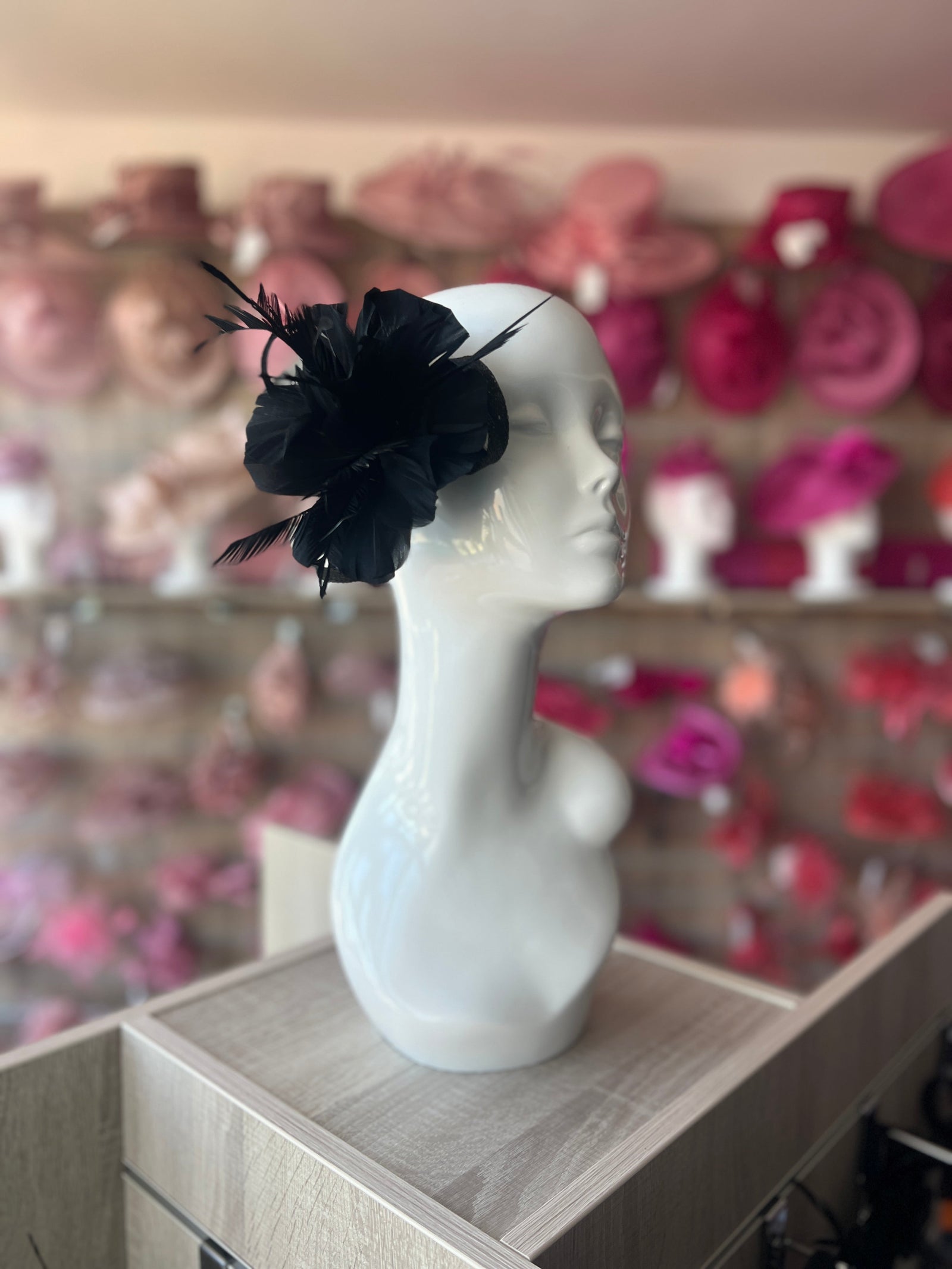 Clip On Black Fascinator with Loops & Feather Flower-Fascinators Direct