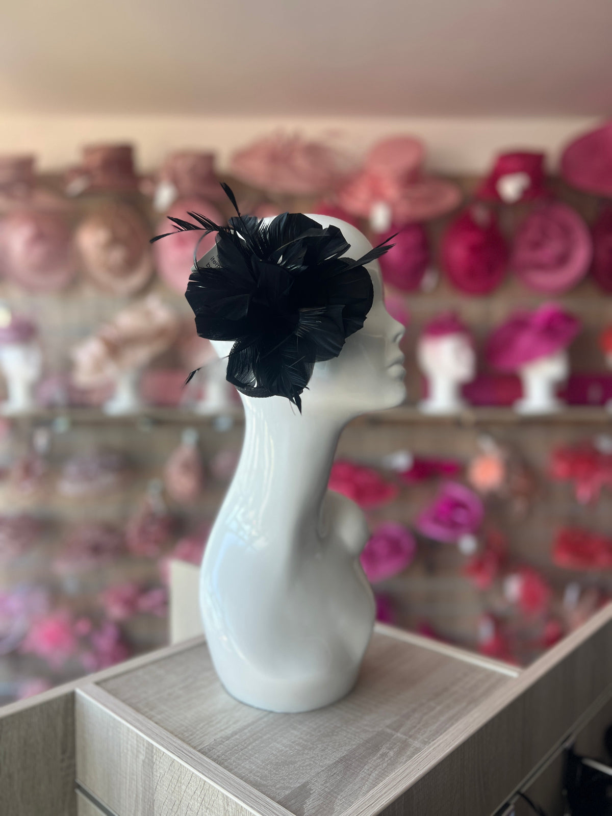 Clip On Black Fascinator with Loops &amp; Feather Flower-Fascinators Direct