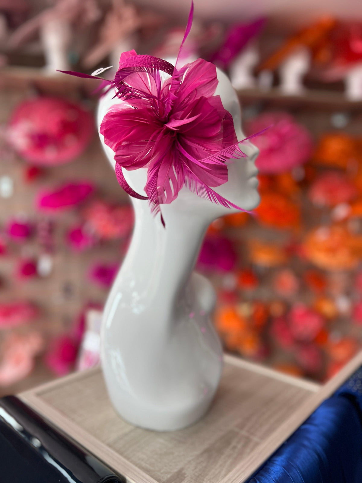 Clip On Damson Fascinator with Loops &amp; Feather Flower-Fascinators Direct