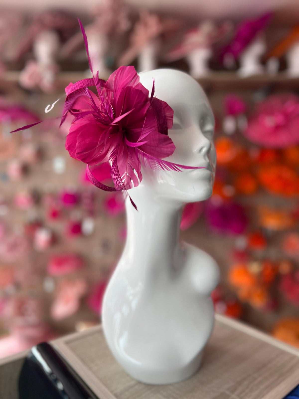 Clip On Damson Fascinator with Loops &amp; Feather Flower-Fascinators Direct