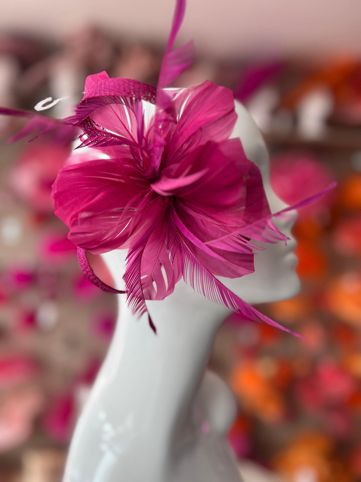 Clip On Damson Fascinator with Loops &amp; Feather Flower-Fascinators Direct