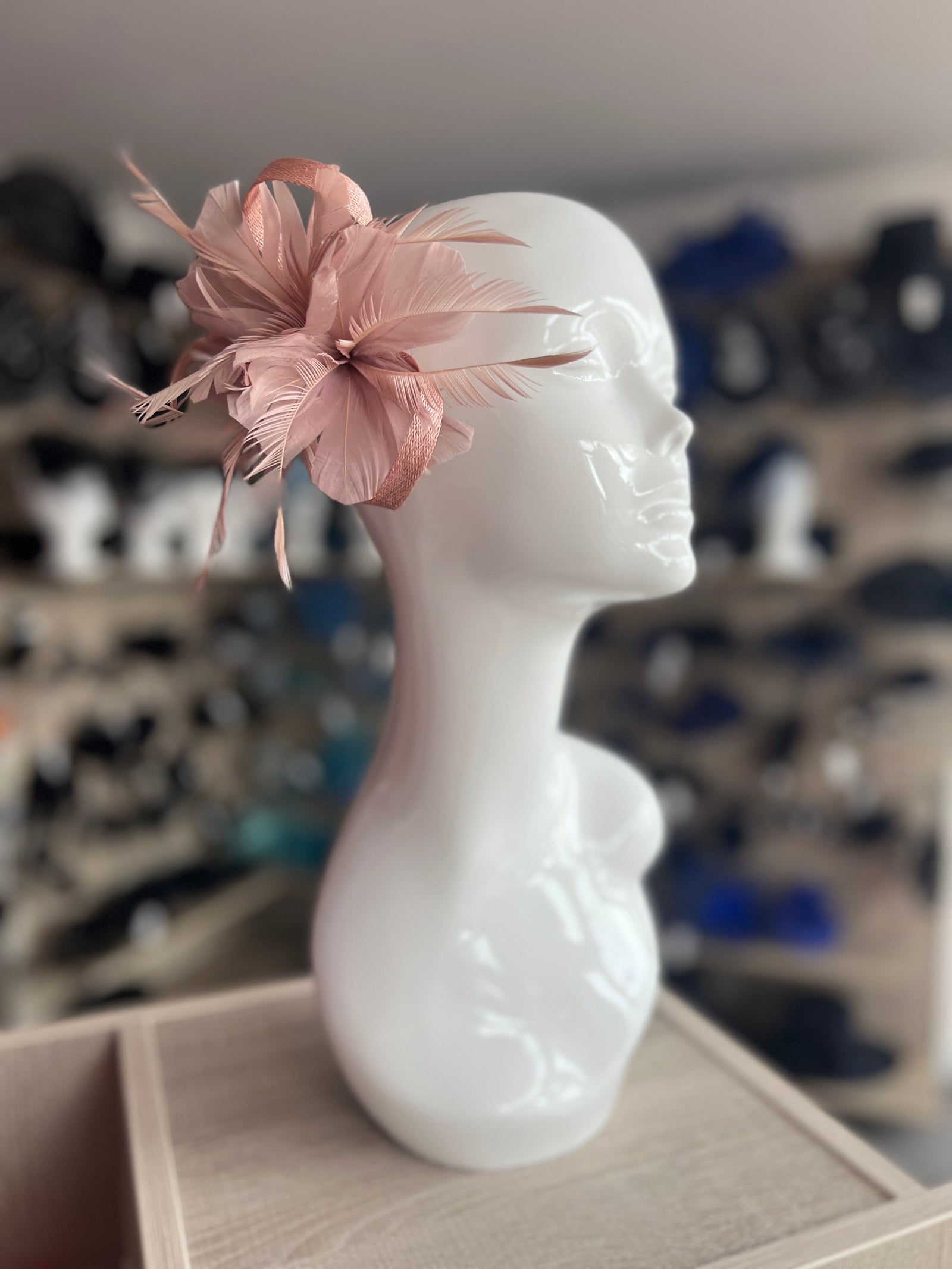 Clip On Dusky Pink Fascinator with Loops & Feather Flower-Fascinators Direct