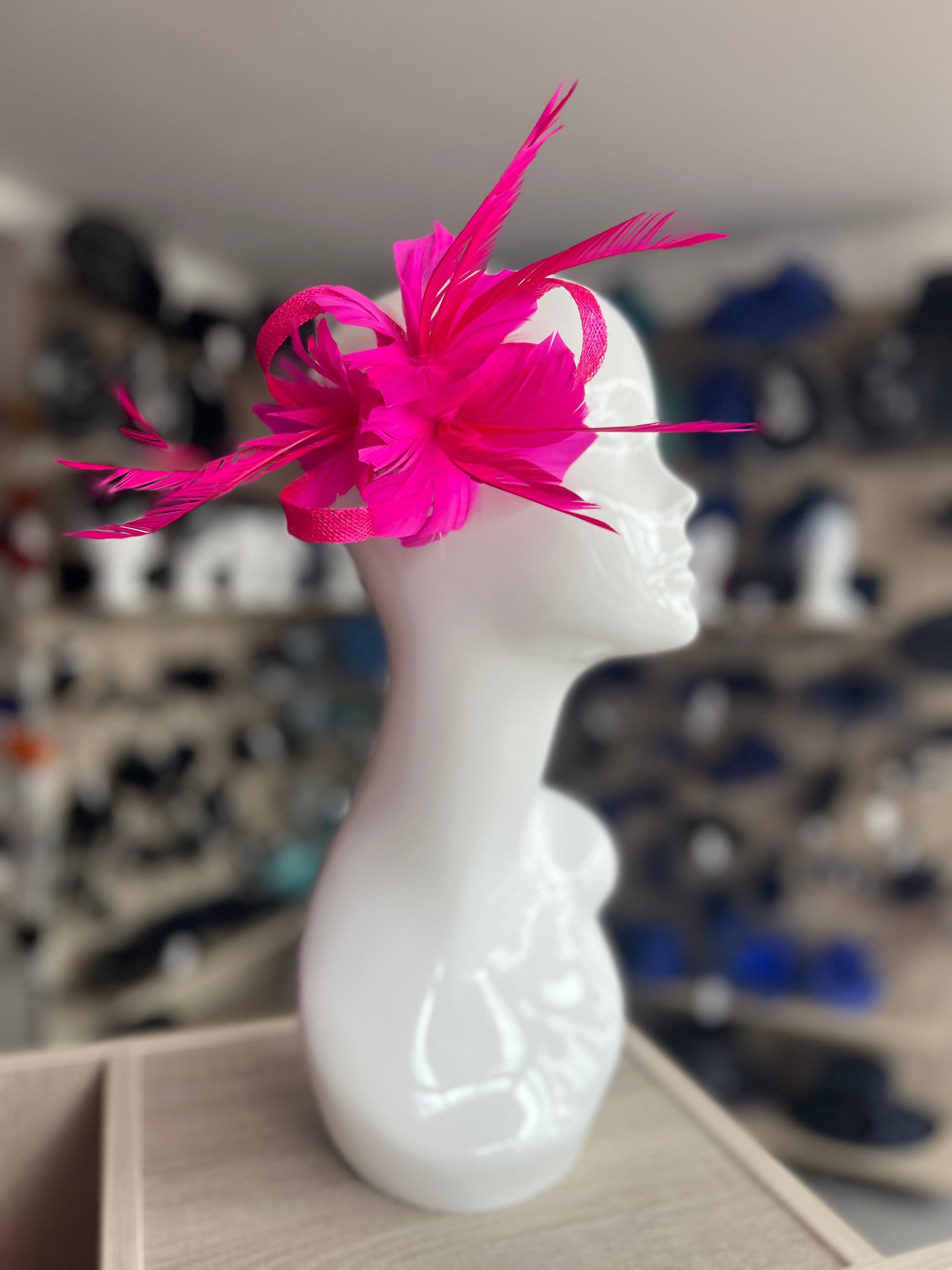 Clip On Fuchsia Fascinator with Loops & Feather Flower-Fascinators Direct