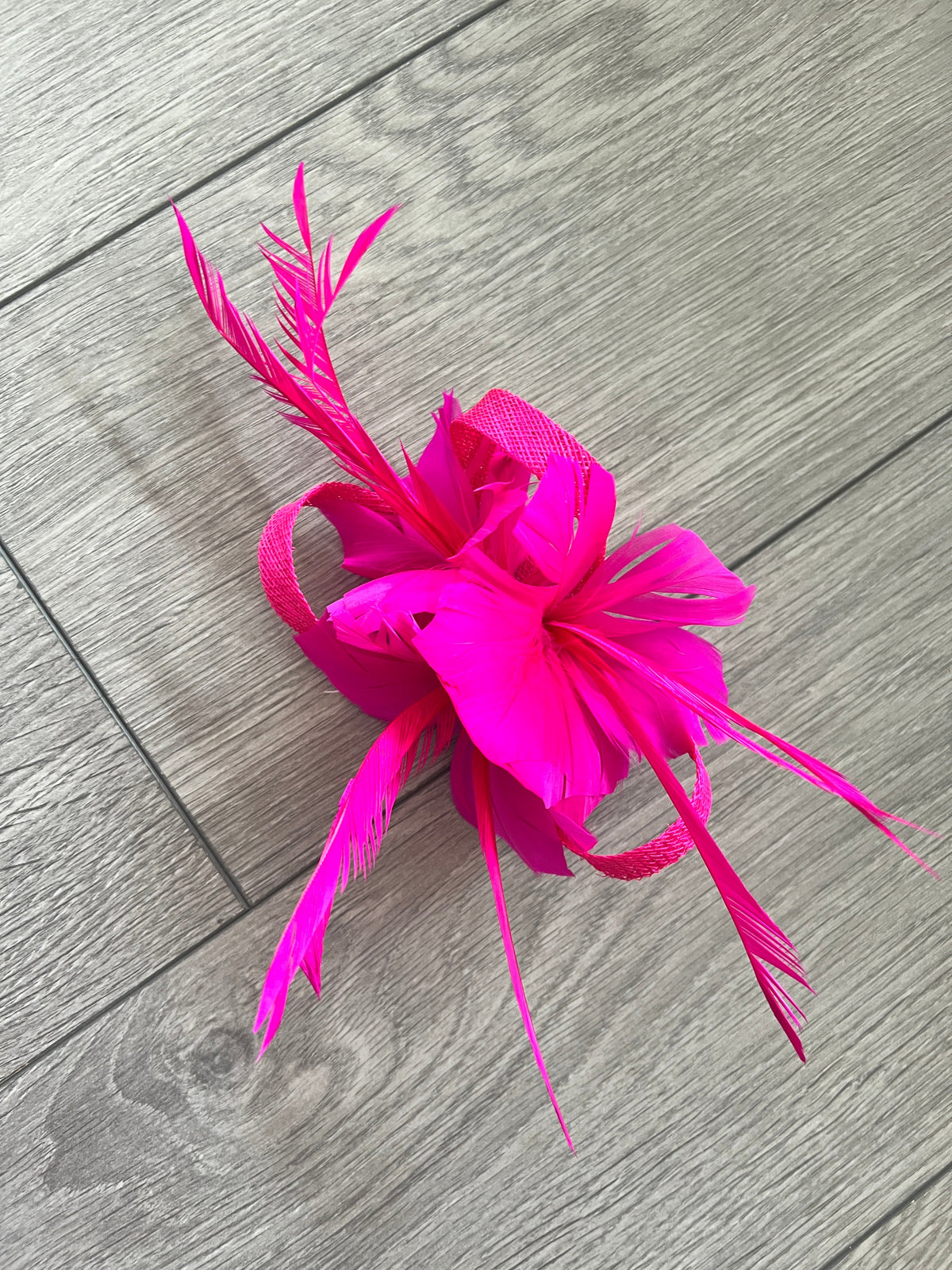 Clip On Fuchsia Fascinator with Loops &amp; Feather Flower-Fascinators Direct