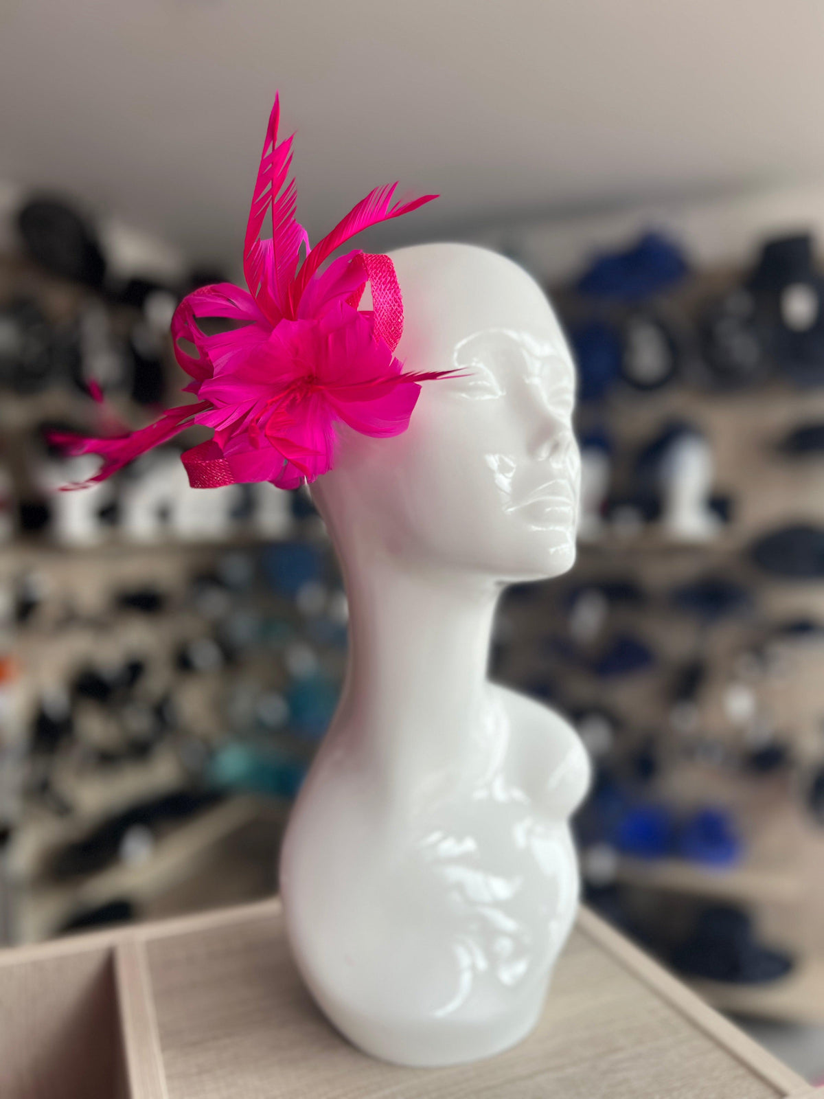Clip On Fuchsia Fascinator with Loops &amp; Feather Flower-Fascinators Direct