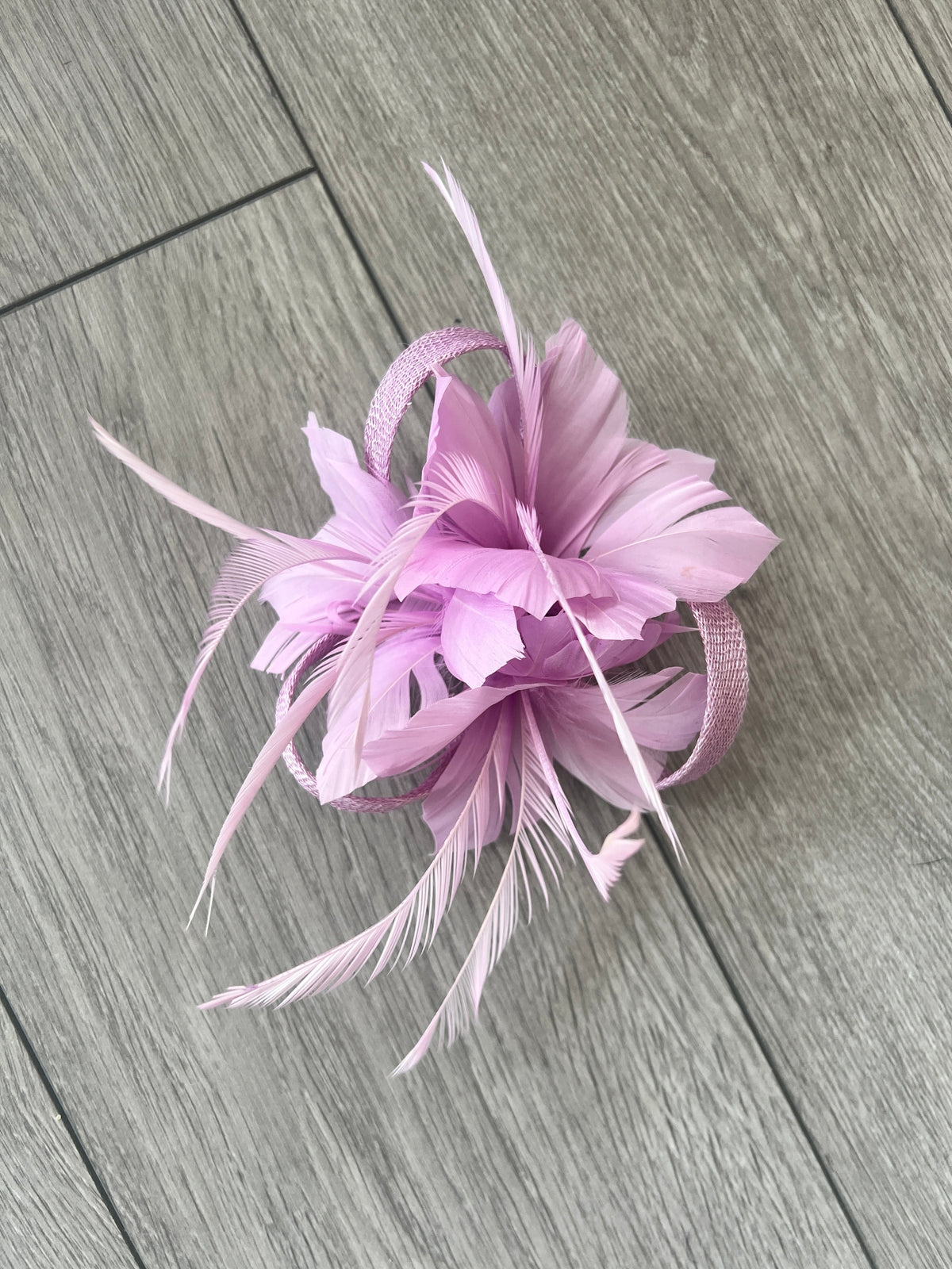 Clip On Lavender Fascinator with Loops &amp; Feather Flower-Fascinators Direct