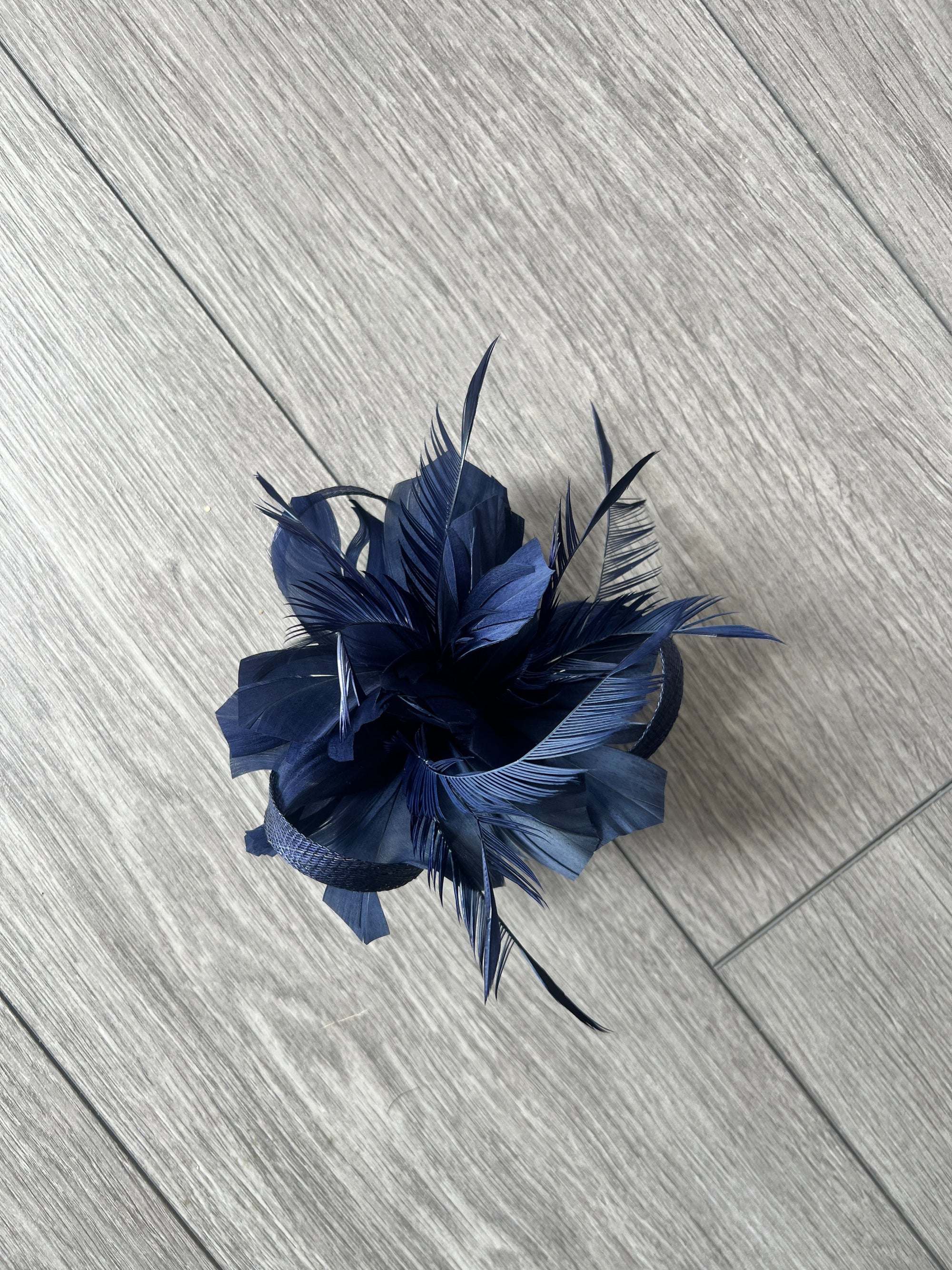 Clip On Navy Fascinator with Loops & Feather Flower-Fascinators Direct