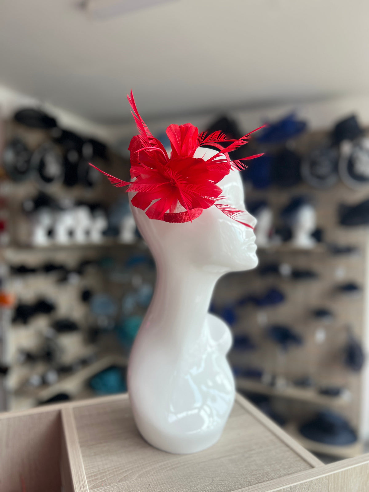 Clip On Red Fascinator with Loops &amp; Feather Flower-Fascinators Direct