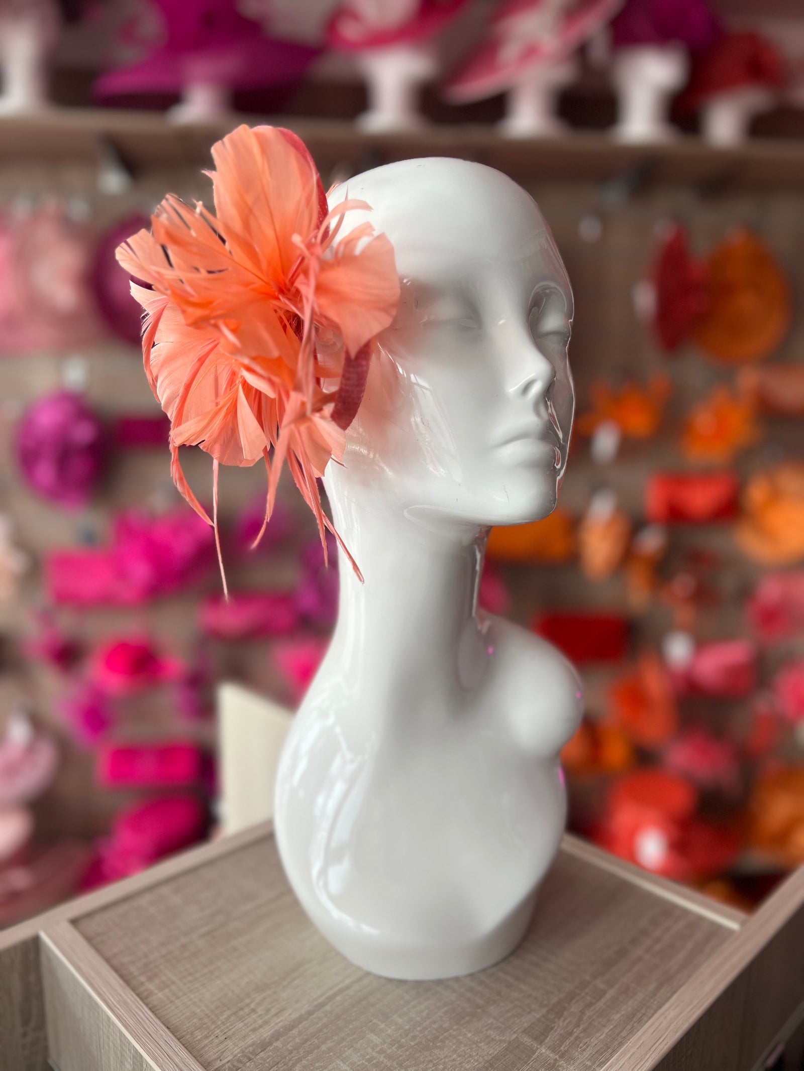 Clip On Salmon Fascinator with Loops & Feather Flower-Fascinators Direct