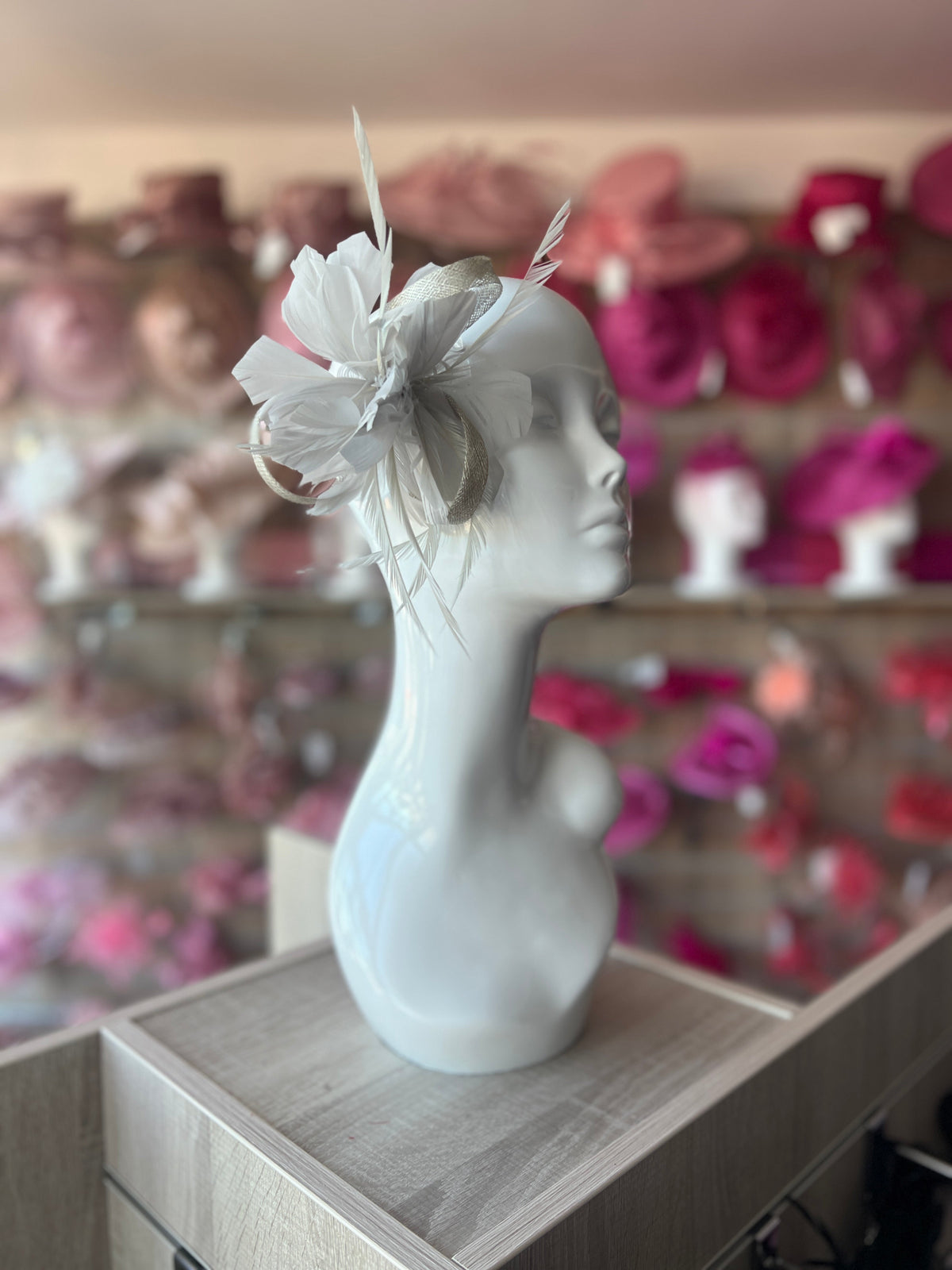 Clip On Silver Fascinator with Loops &amp; Feather Flower-Fascinators Direct