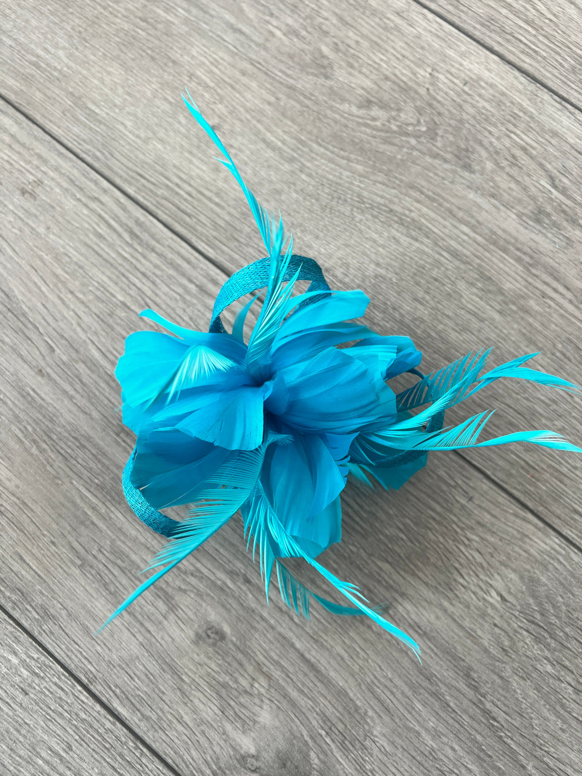 Clip On Turquoise Fascinator with Loops &amp; Feather Flower-Fascinators Direct