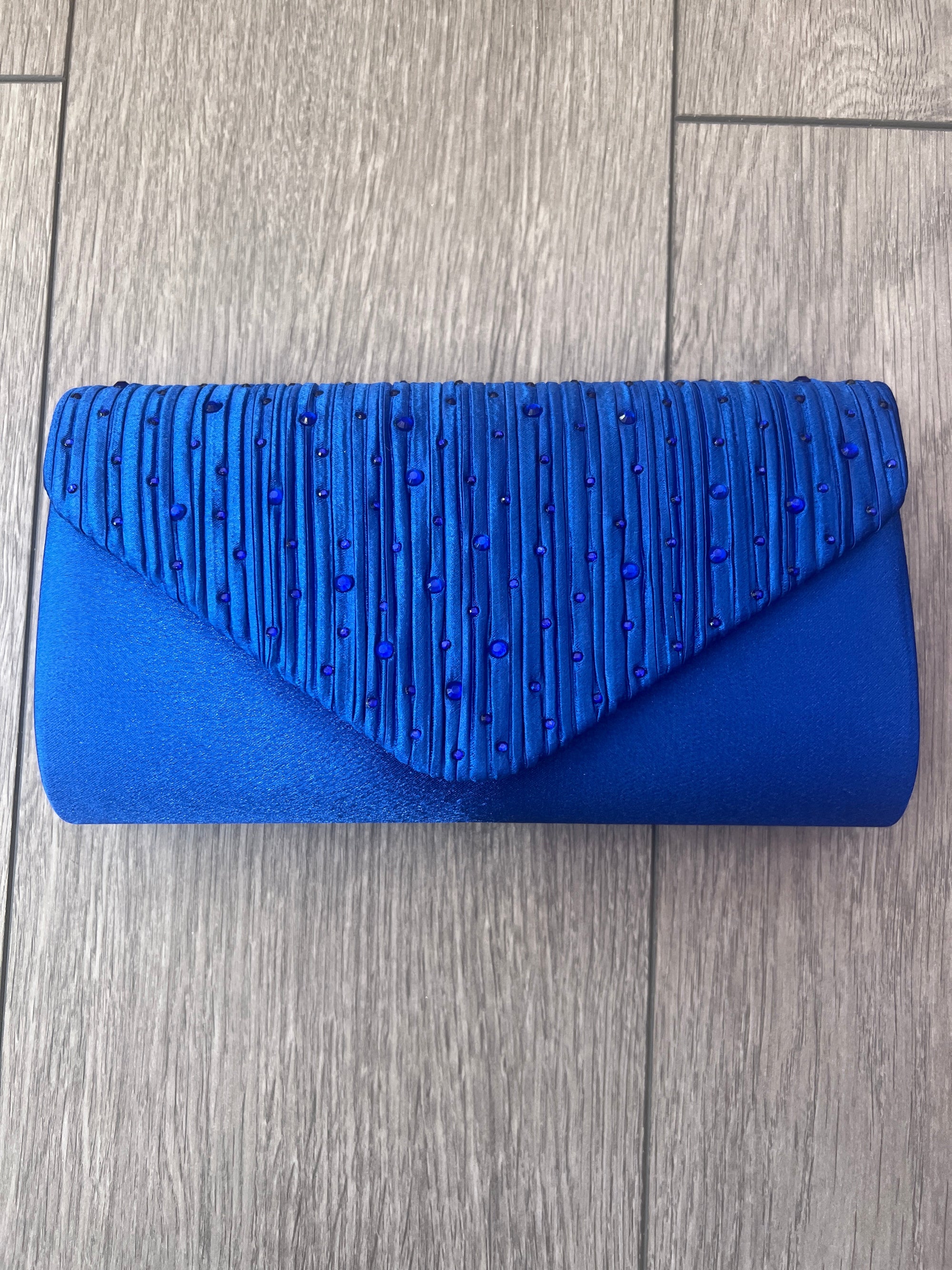 Cobalt Blue Envelope Clutch Bag with Crystal Rhinestones-Fascinators Direct