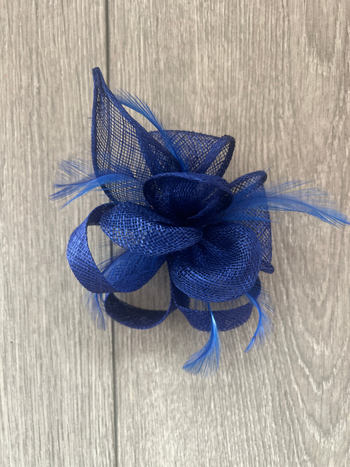 Cobalt Blue Fascinator Clip with Sinamay &amp; Feather Flower-Fascinators Direct