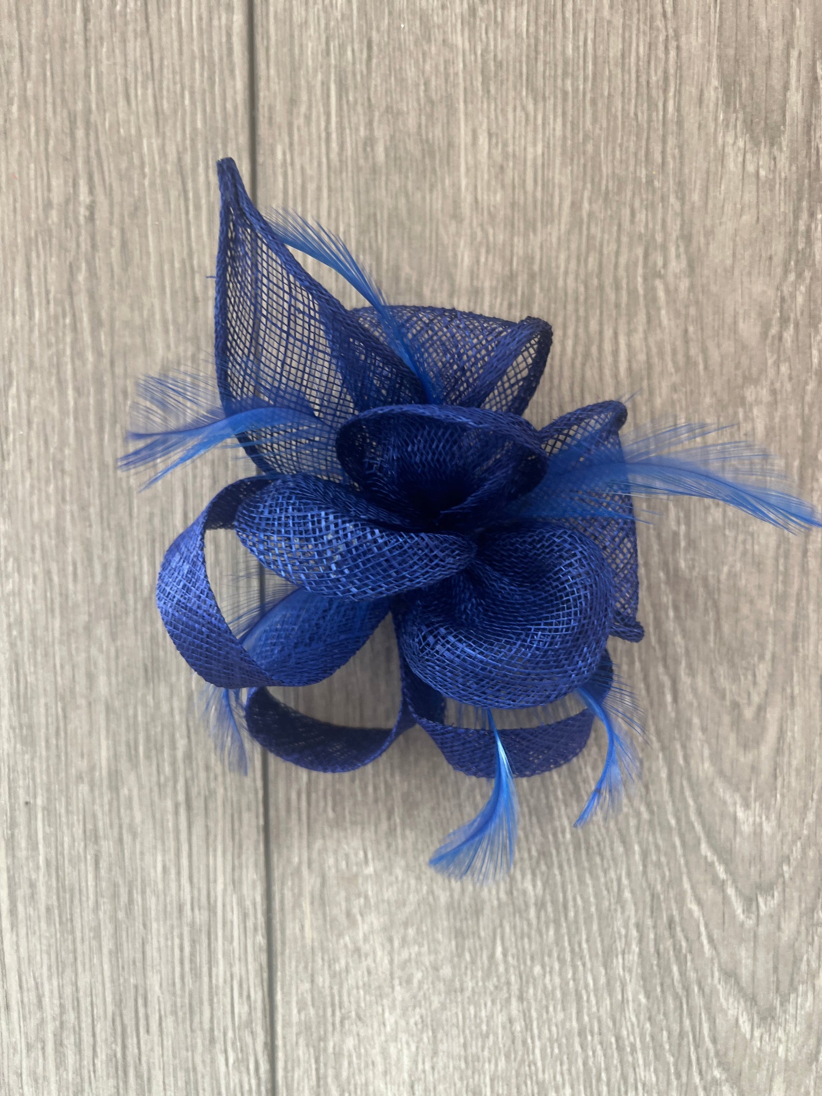 Cobalt Blue Fascinator Clip with Sinamay & Feather Flower-Fascinators Direct