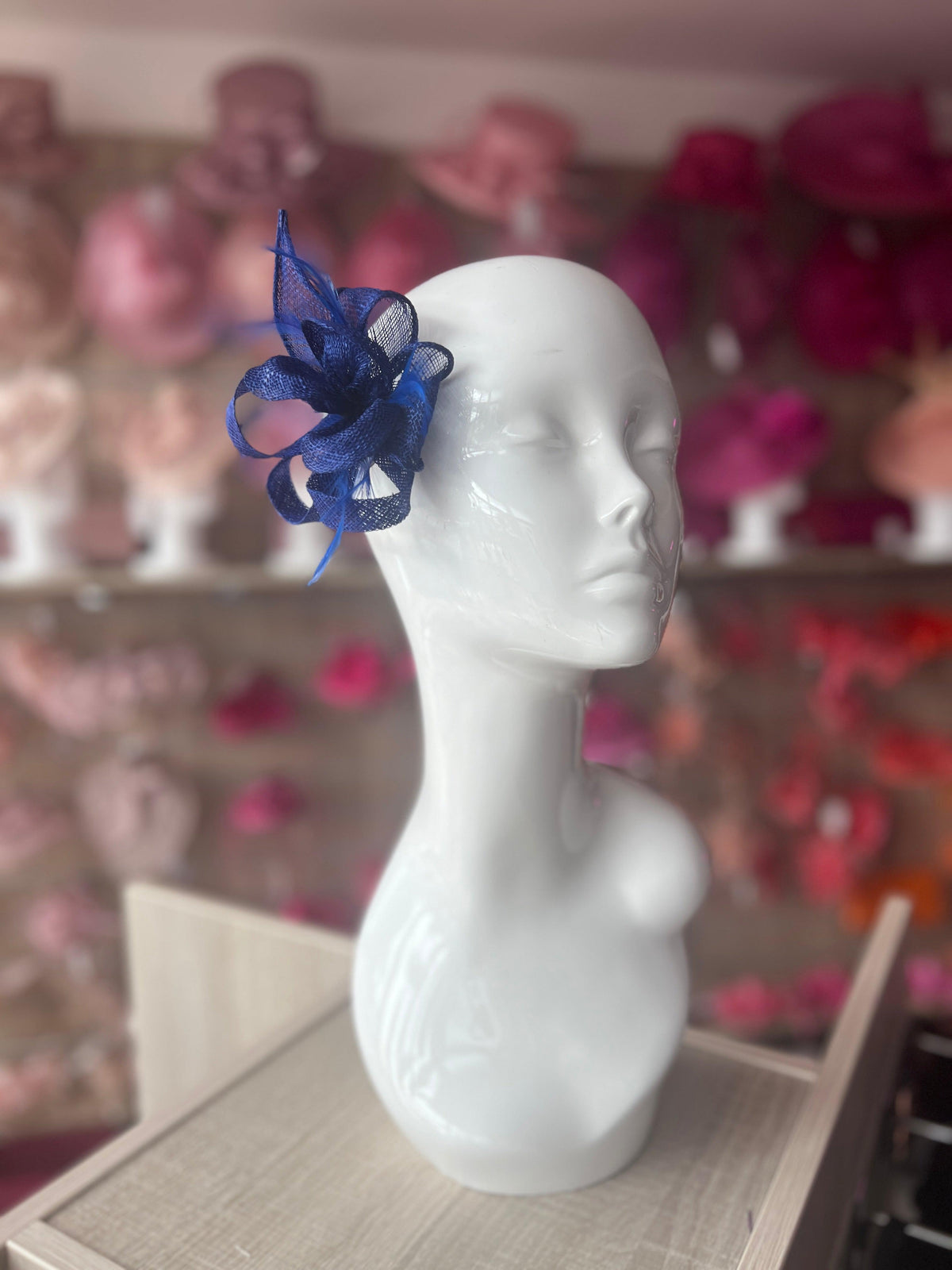 Cobalt Blue Fascinator Clip with Sinamay &amp; Feather Flower-Fascinators Direct