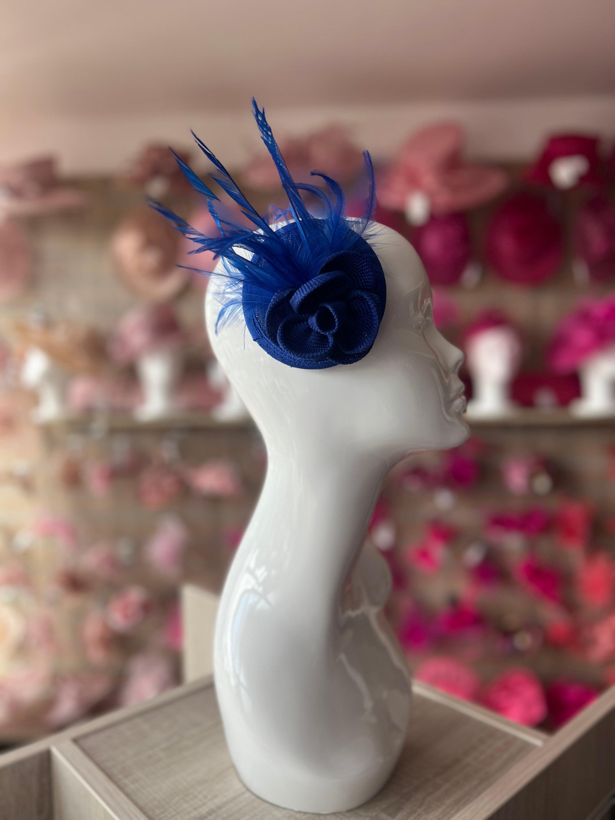 Cobalt Blue Fascinator with Lily Flower & Feathers-Fascinators Direct