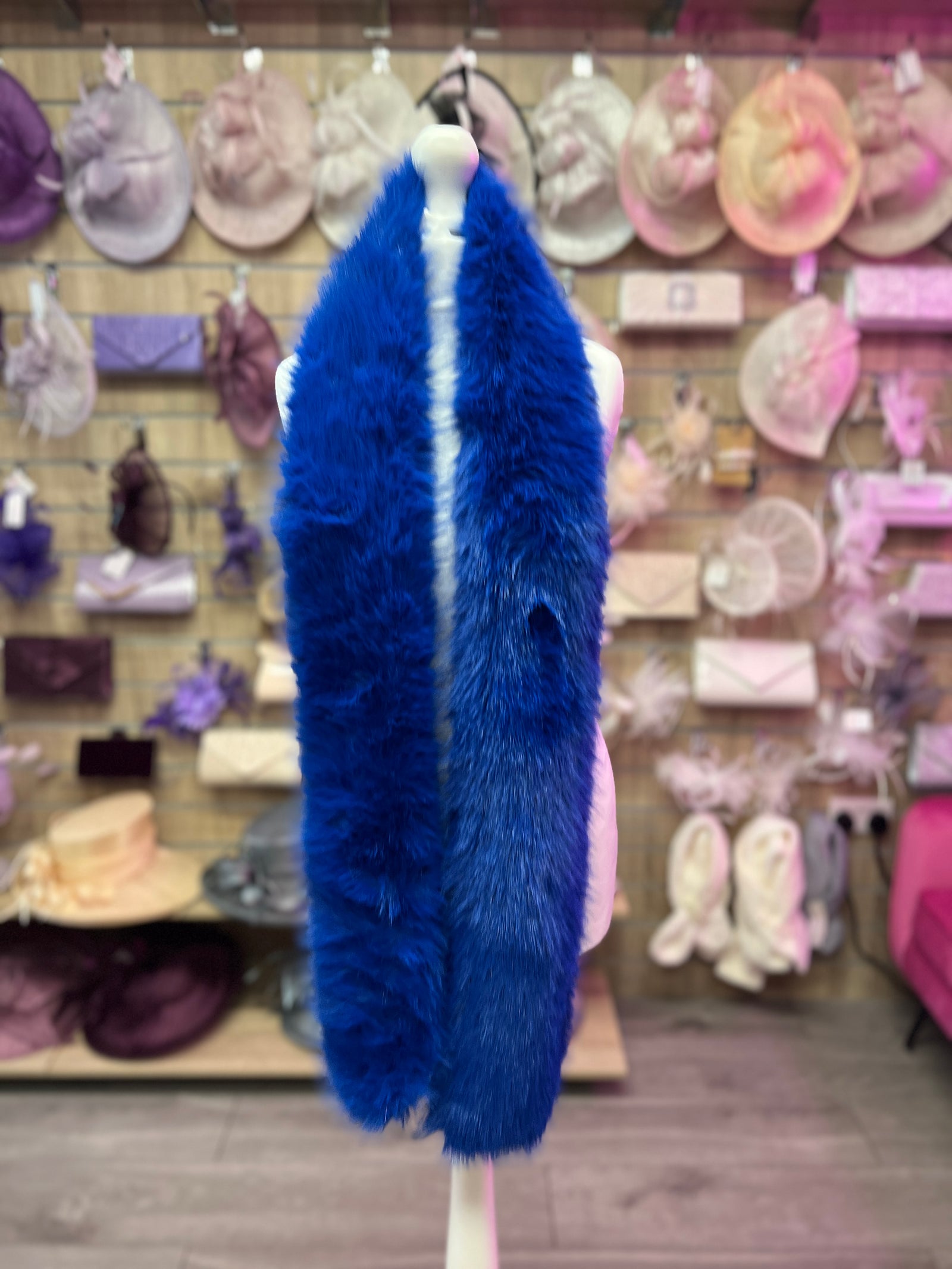 Cobalt Blue Faux Fur Scarf-Fascinators Direct