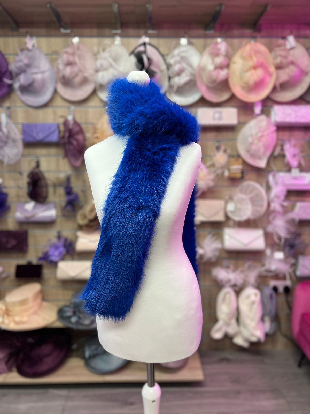 Cobalt Blue Faux Fur Scarf-Fascinators Direct