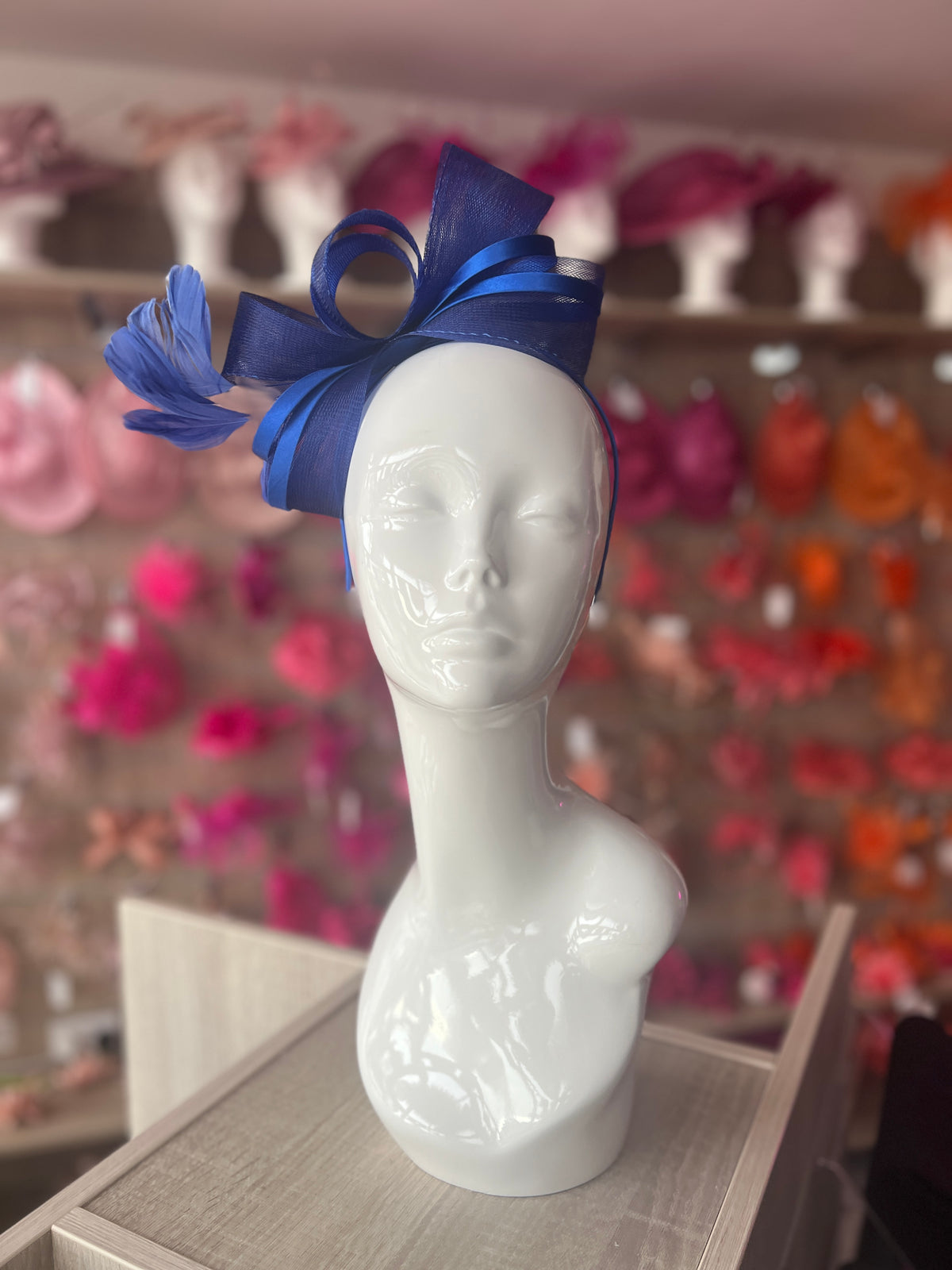 Cobalt Blue Large Loop Crinoline &amp; Satin Headband Fascinator-Fascinators Direct