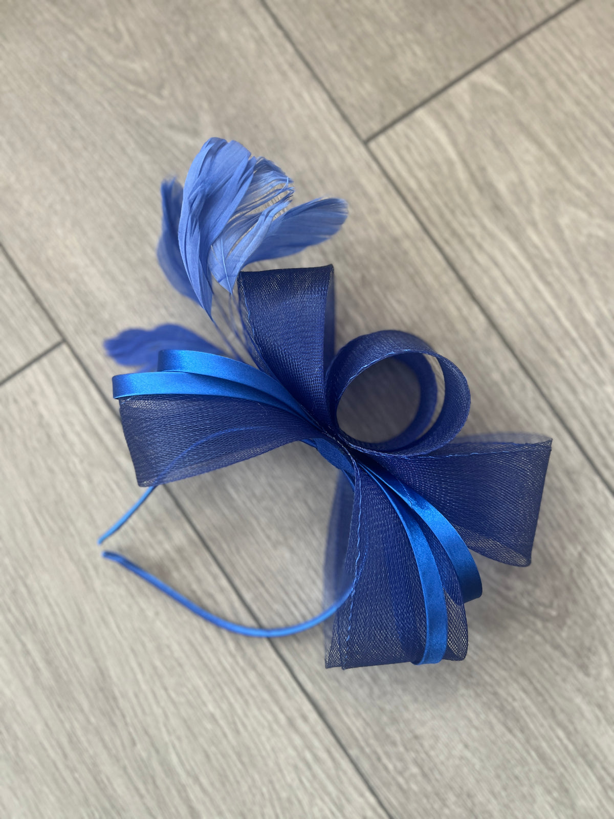 Cobalt Blue Large Loop Crinoline &amp; Satin Headband Fascinator-Fascinators Direct