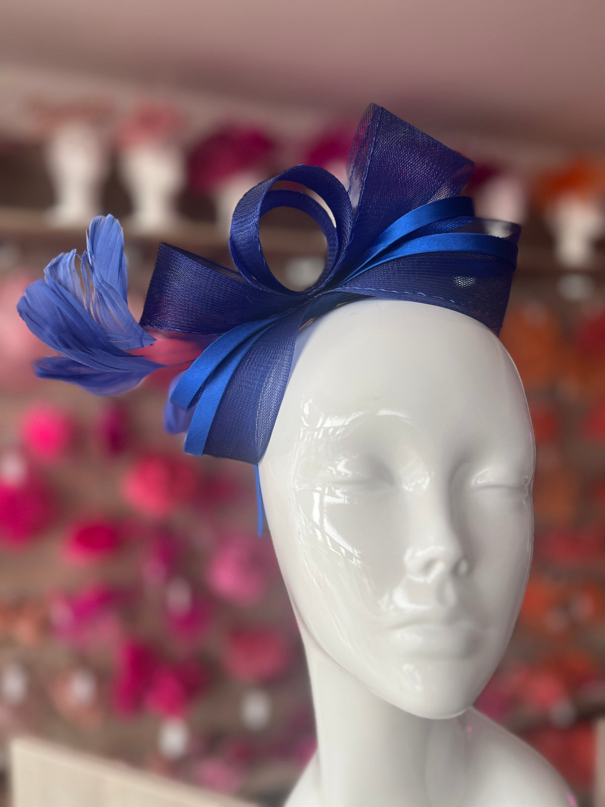 Cobalt Blue Large Loop Crinoline &amp; Satin Headband Fascinator-Fascinators Direct