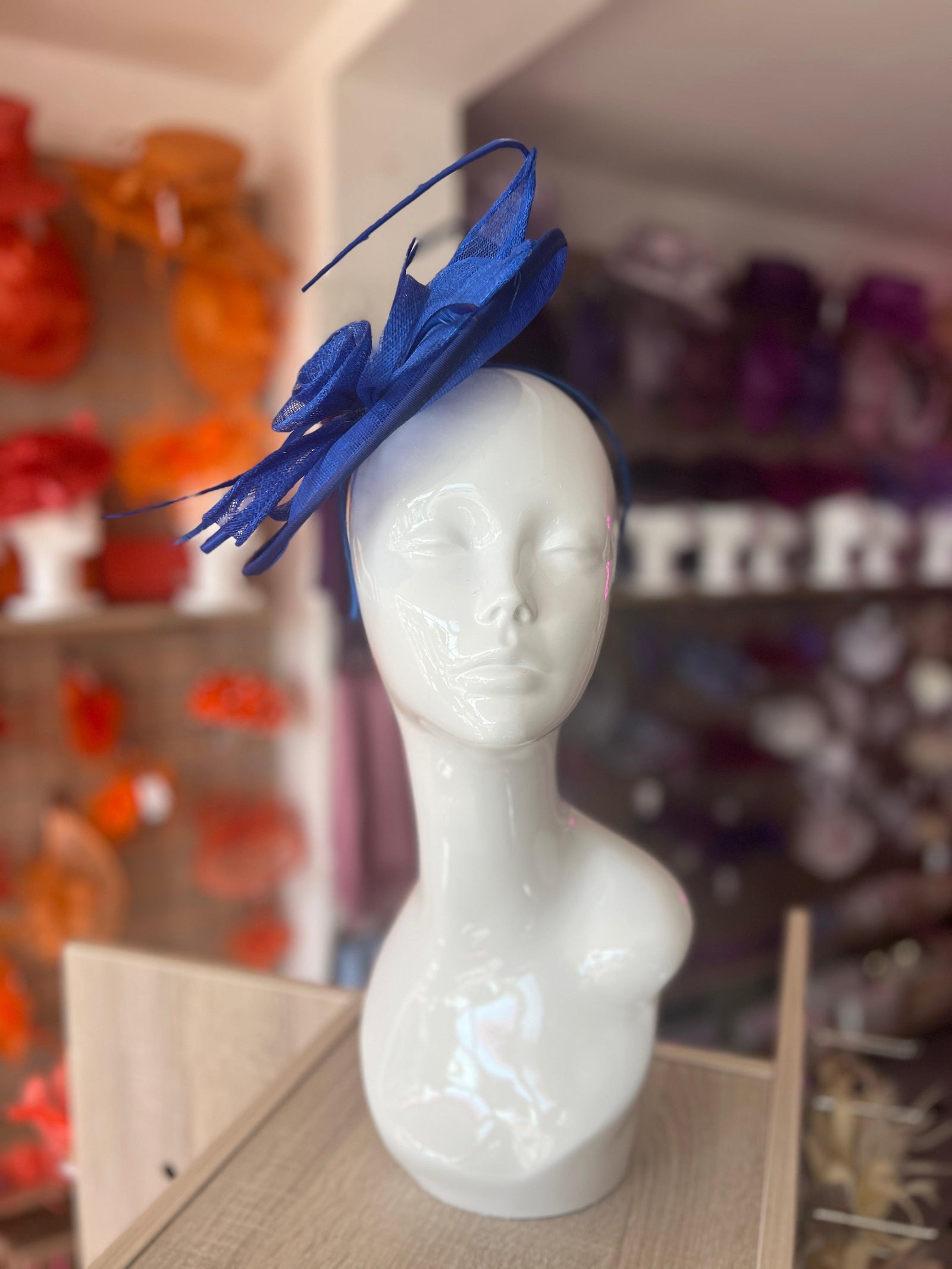Cobalt Blue Saucer Fascinator With Flower & Quill-Fascinators Direct