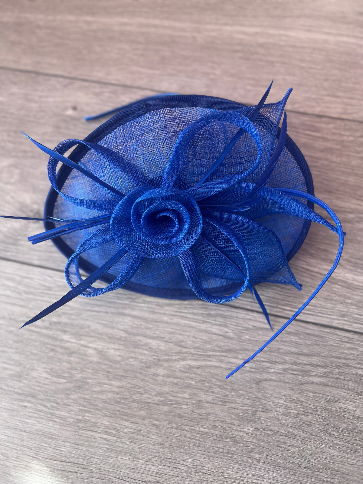 Cobalt Blue Saucer Fascinator With Flower &amp; Quill-Fascinators Direct