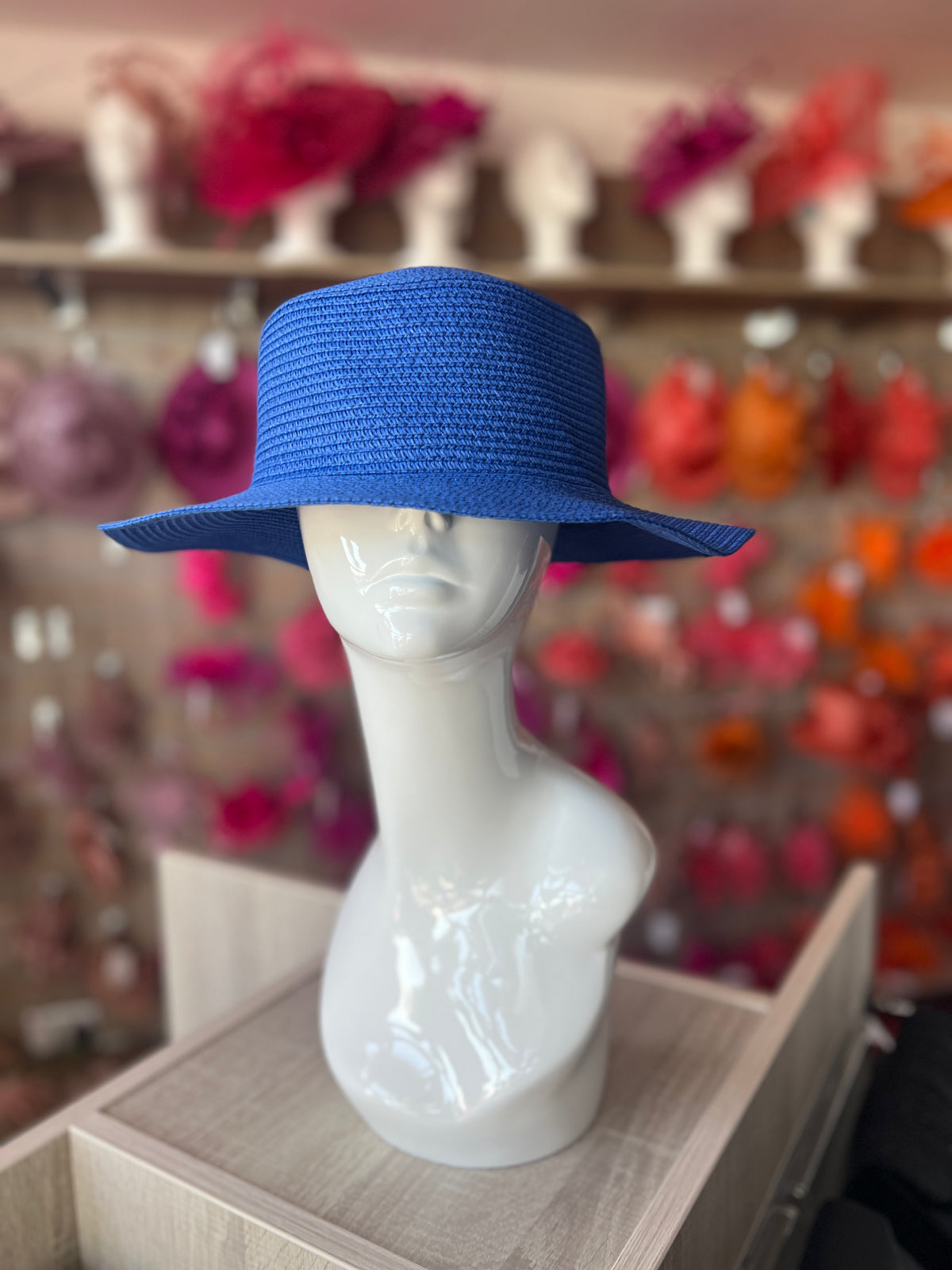 Cobalt Blue Straw Hat-Fascinators Direct
