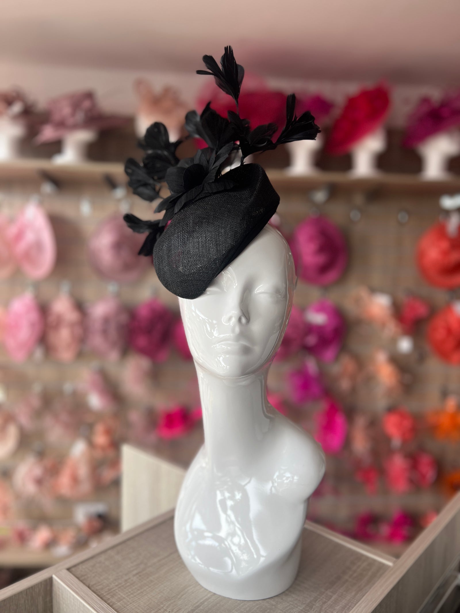 Contoured Black Pillbox Fascinator Hat-Fascinators Direct