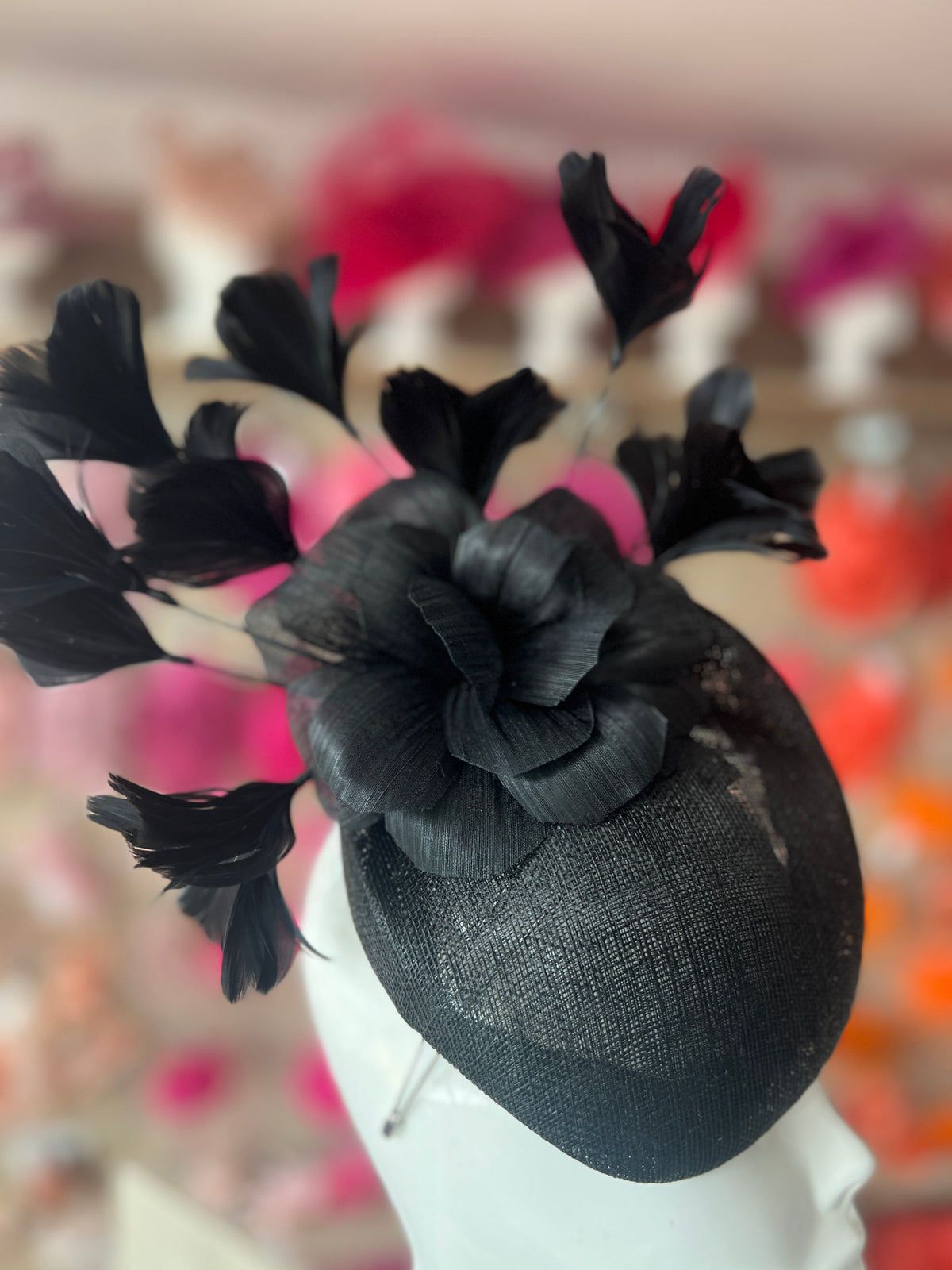 Contoured Black Pillbox Fascinator Hat-Fascinators Direct