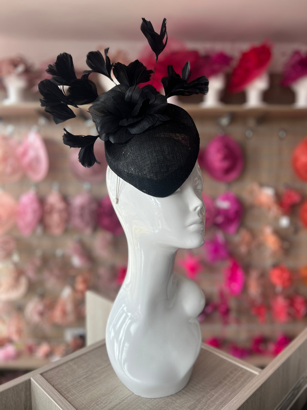 Contoured Black Pillbox Fascinator Hat-Fascinators Direct
